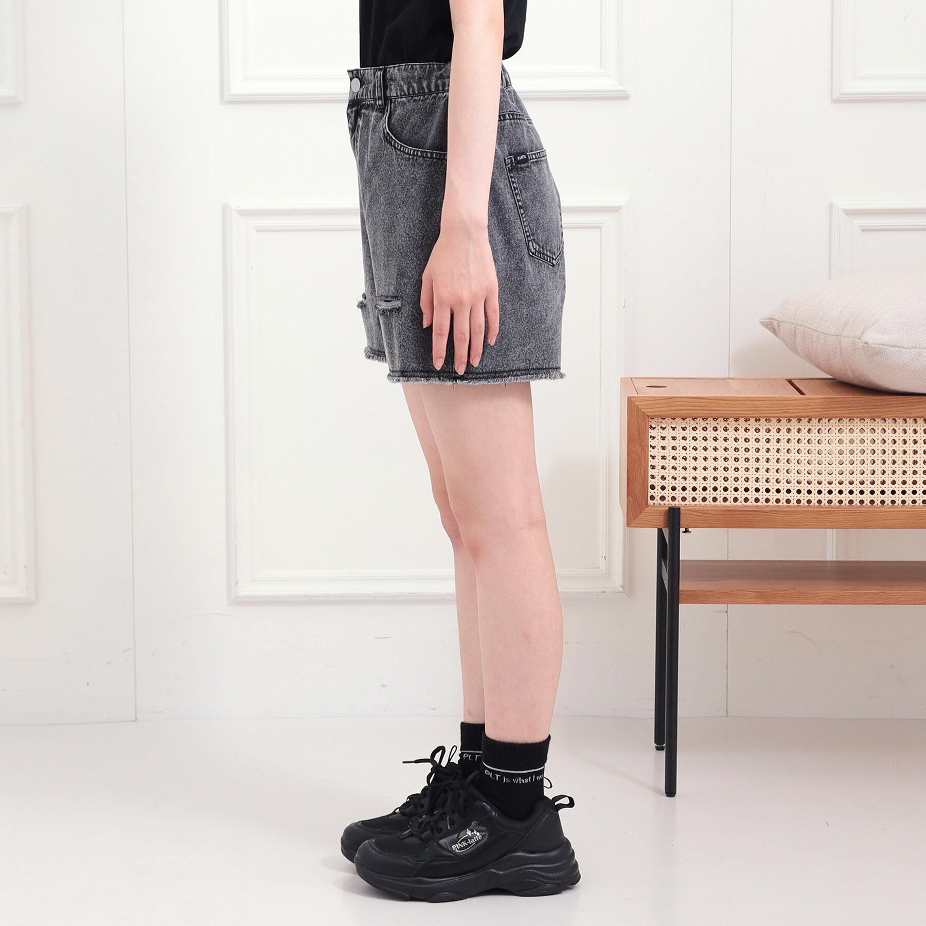 PINK-latte「ダメージショートパンツ」|キュロット|