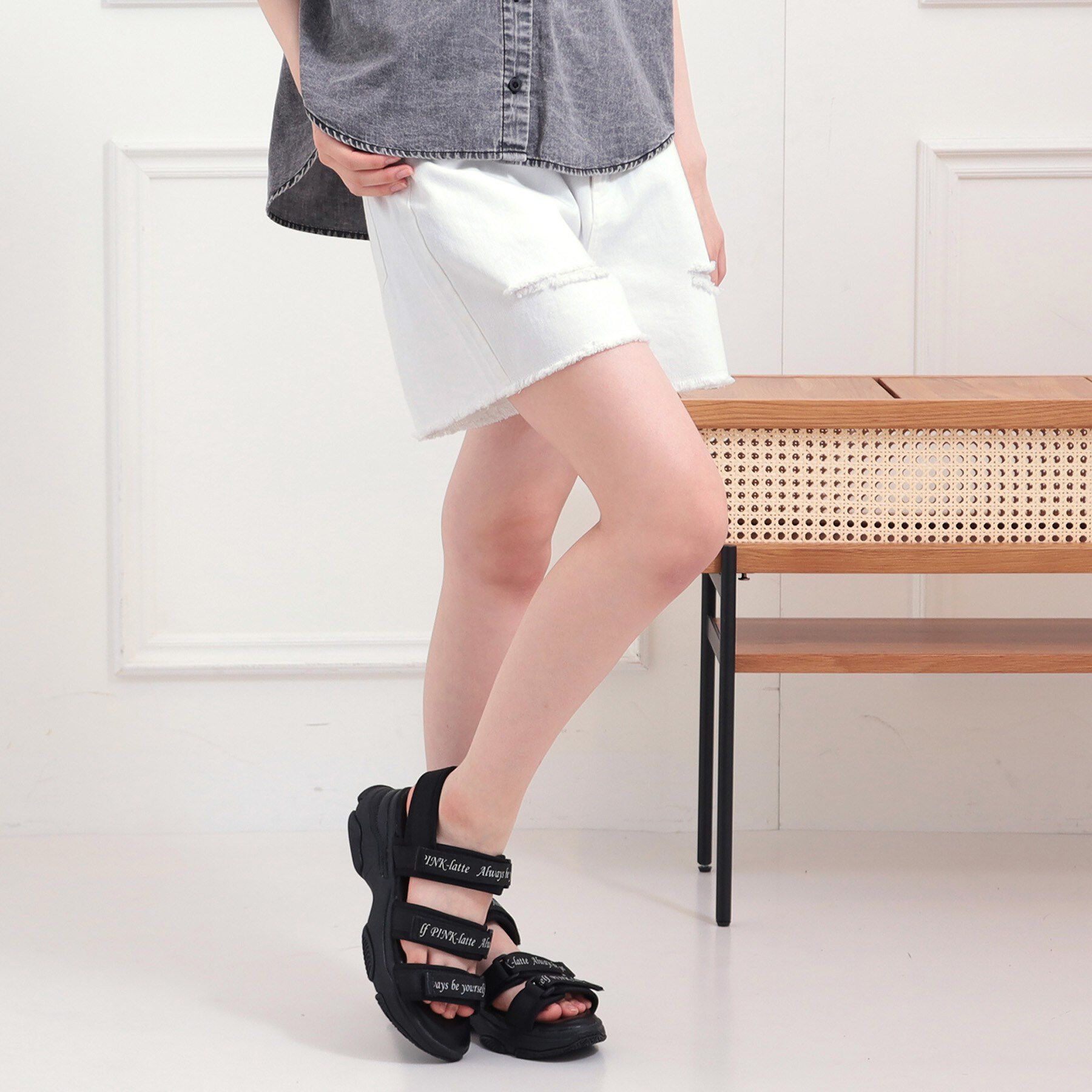 PINK-latte「ダメージショートパンツ」|キュロット|