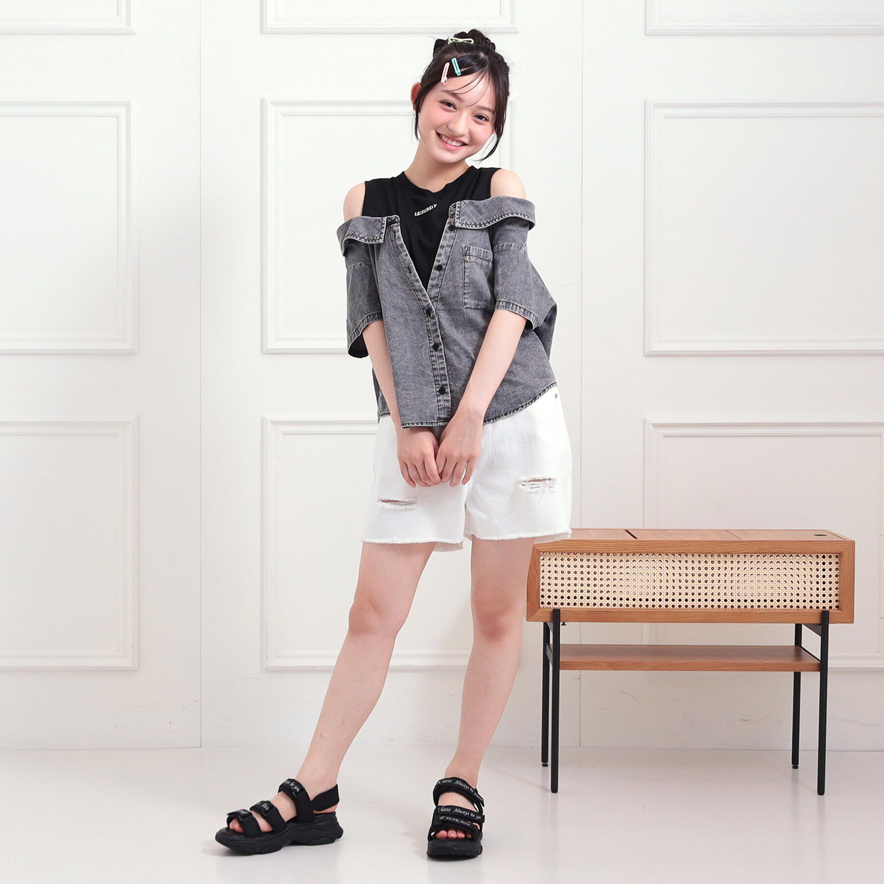 PINK-latte「ダメージショートパンツ」|キュロット|