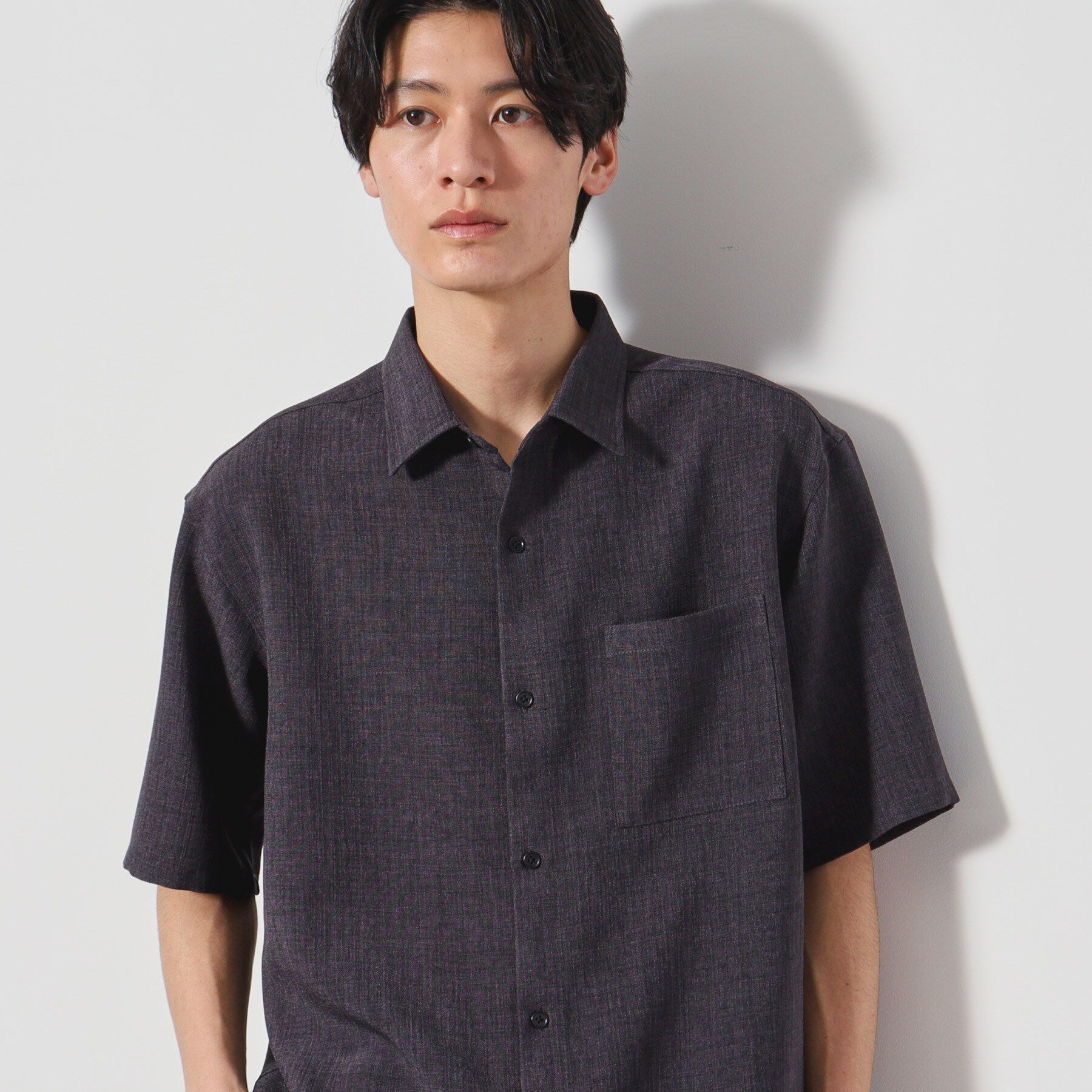 THE SHOP TK「リネンライク半袖シャツ セットアップ可」|シャツ・ブラウス|チャコールグレー(0