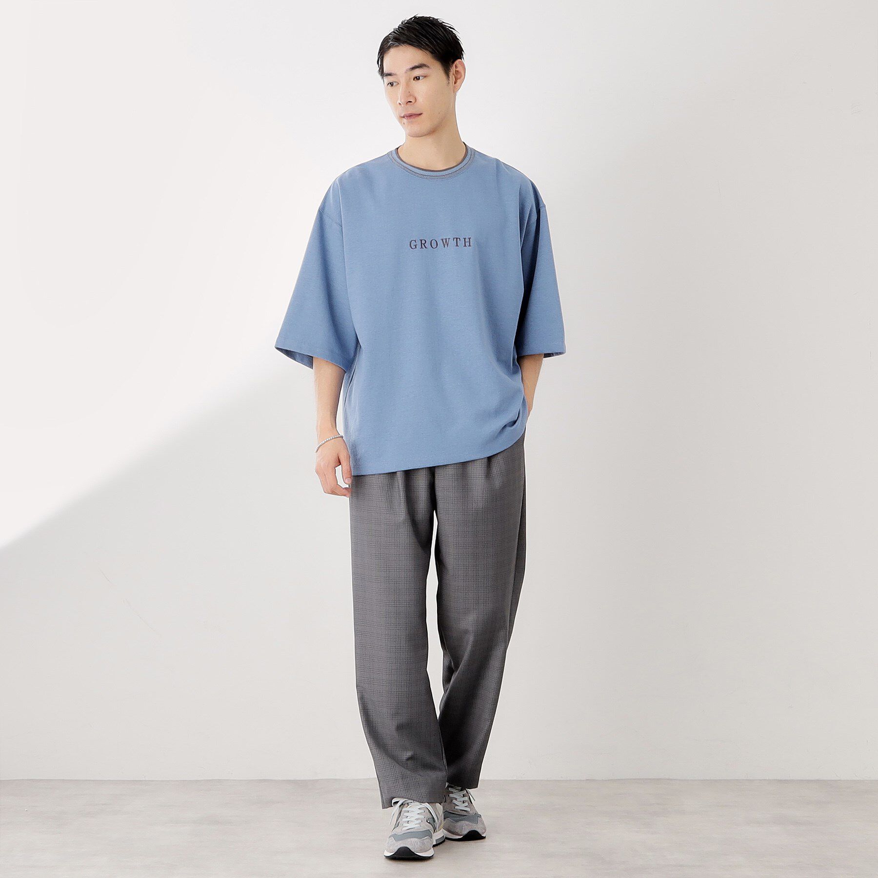 THE SHOP TK「配色刺繍6分袖Tシャツ 【ビッグシルエット／洗濯機OK】」|Tシャツ・カットソー|