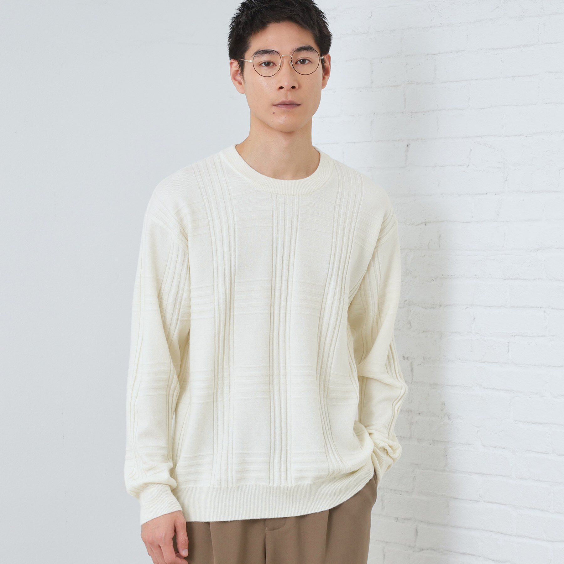 THE SHOP TK「【優しい肌触り】カシミヤタッチ チェックニット　洗濯機OK」|ニット・セーター|オフホワイト(003