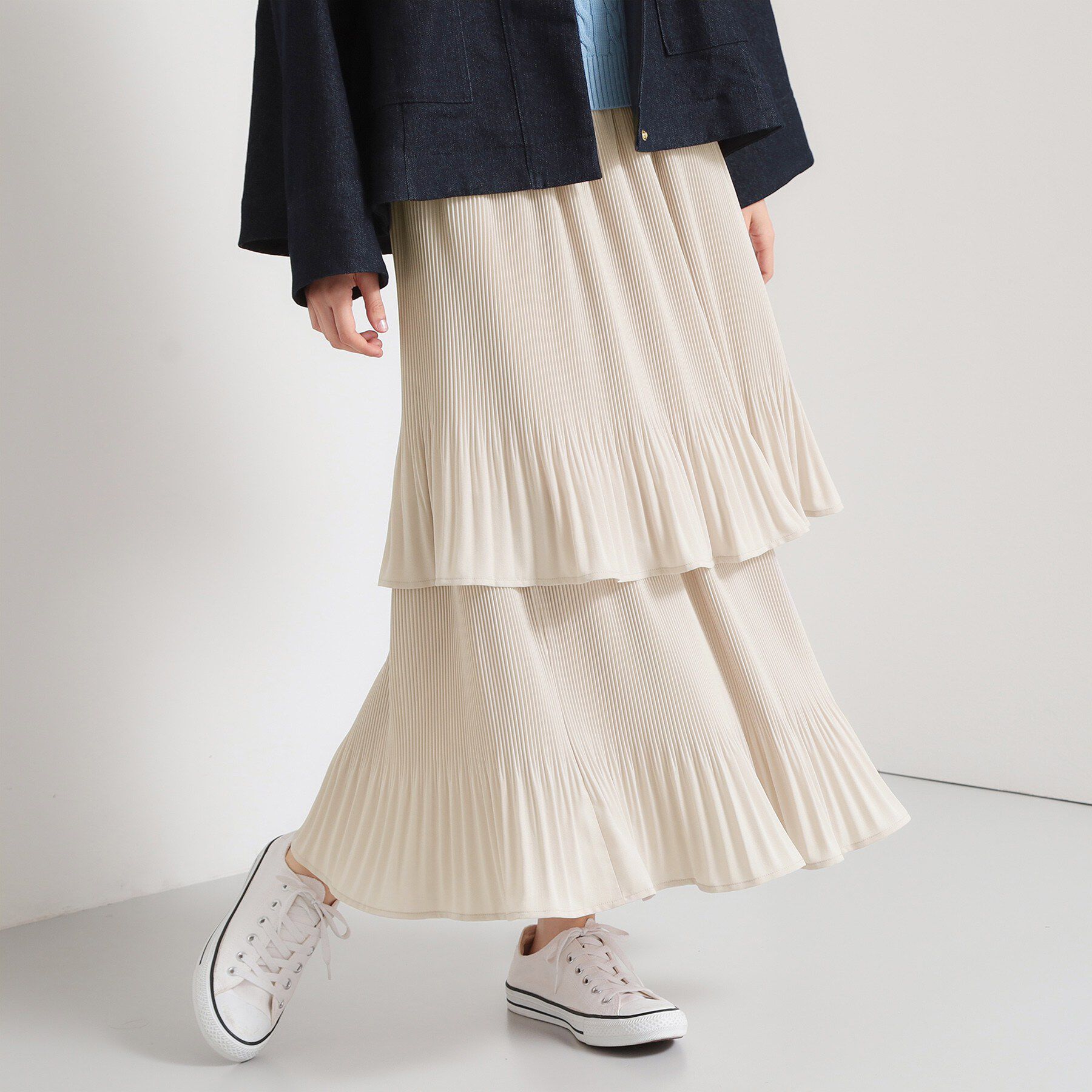 THE SHOP TK「【セレモニーにもカジュアルにも】2段ティアードプリーツスカート」|スカート|ライトグレー(011