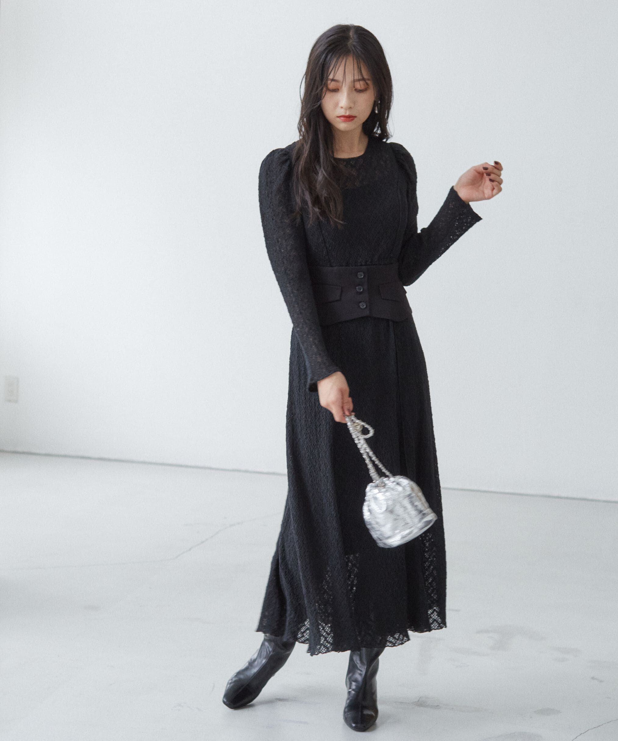 PROPORTION BODY DRESSING「コルセットベルト付きレースワンピース　24AW」|ワンピース|