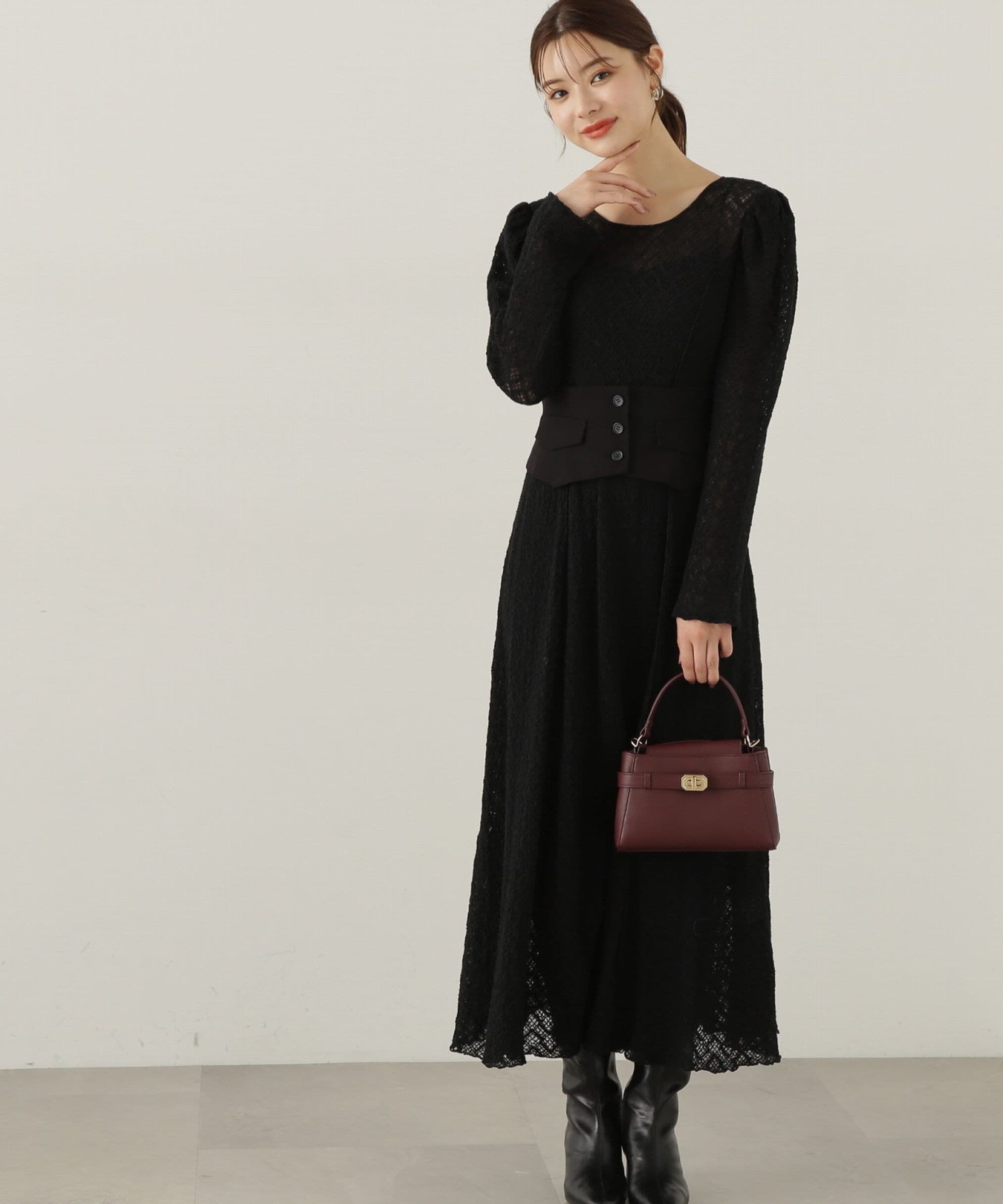 PROPORTION BODY DRESSING「コルセットベルト付きレースワンピース　24AW」|ワンピース|