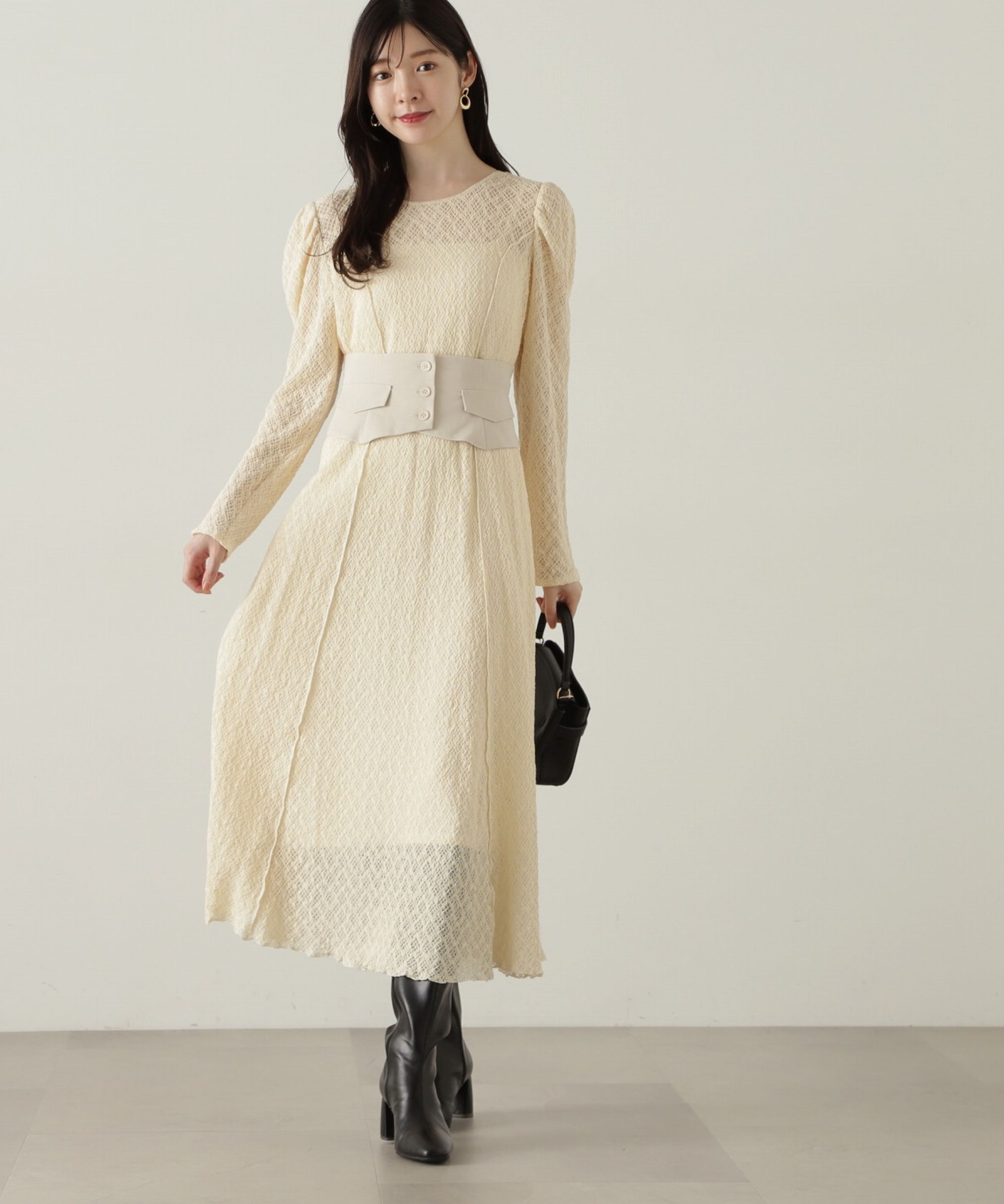 PROPORTION BODY DRESSING「コルセットベルト付きレースワンピース　24AW」|ワンピース|