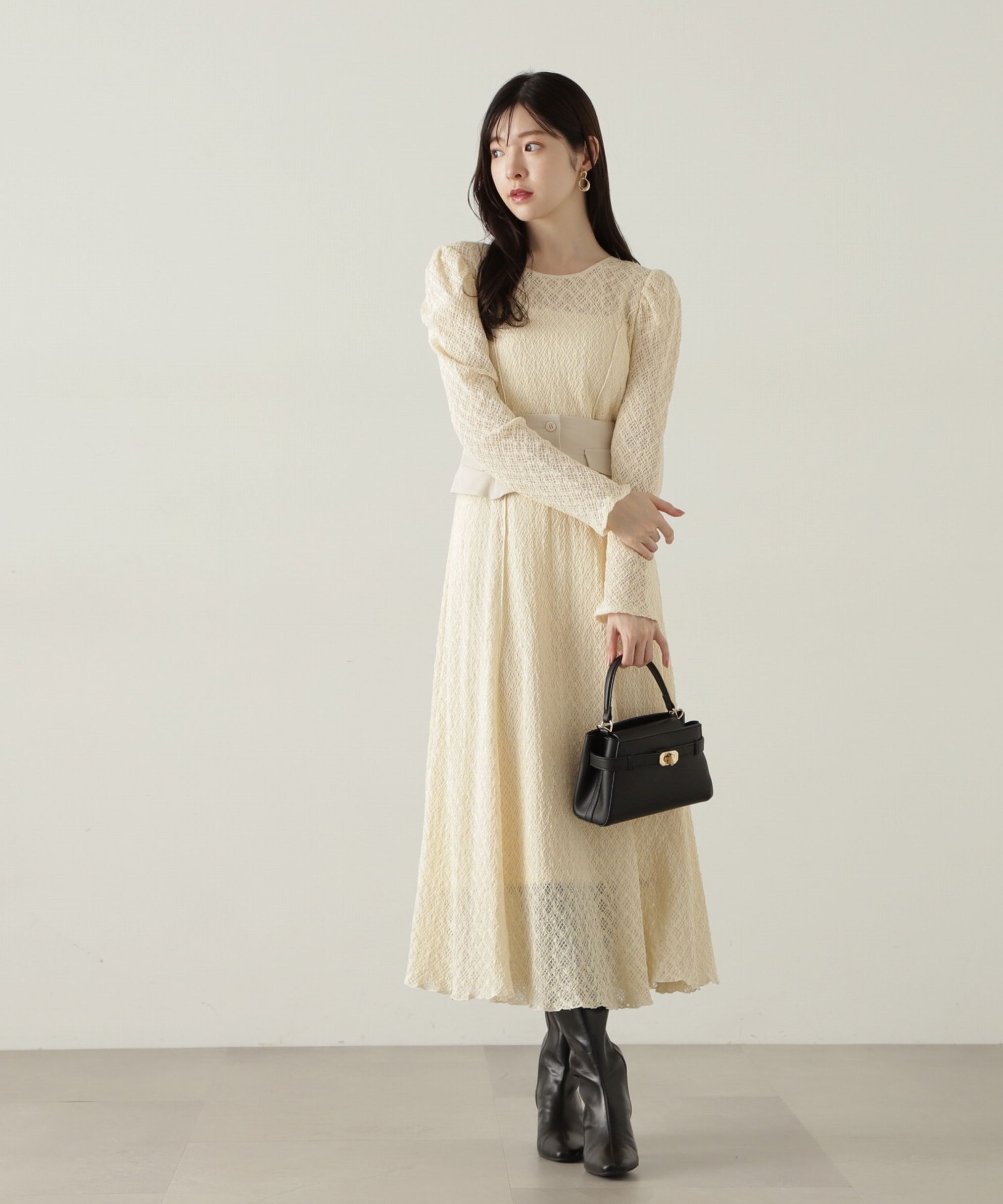 PROPORTION BODY DRESSING「コルセットベルト付きレースワンピース　24AW」|ワンピース|