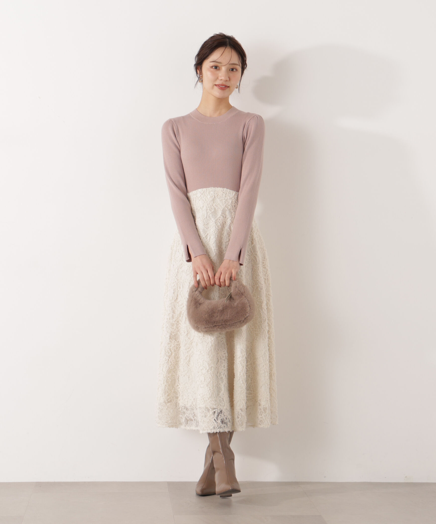 PROPORTION BODY DRESSING「レースドッキングニットワンピース 26SS」|ワンピース|