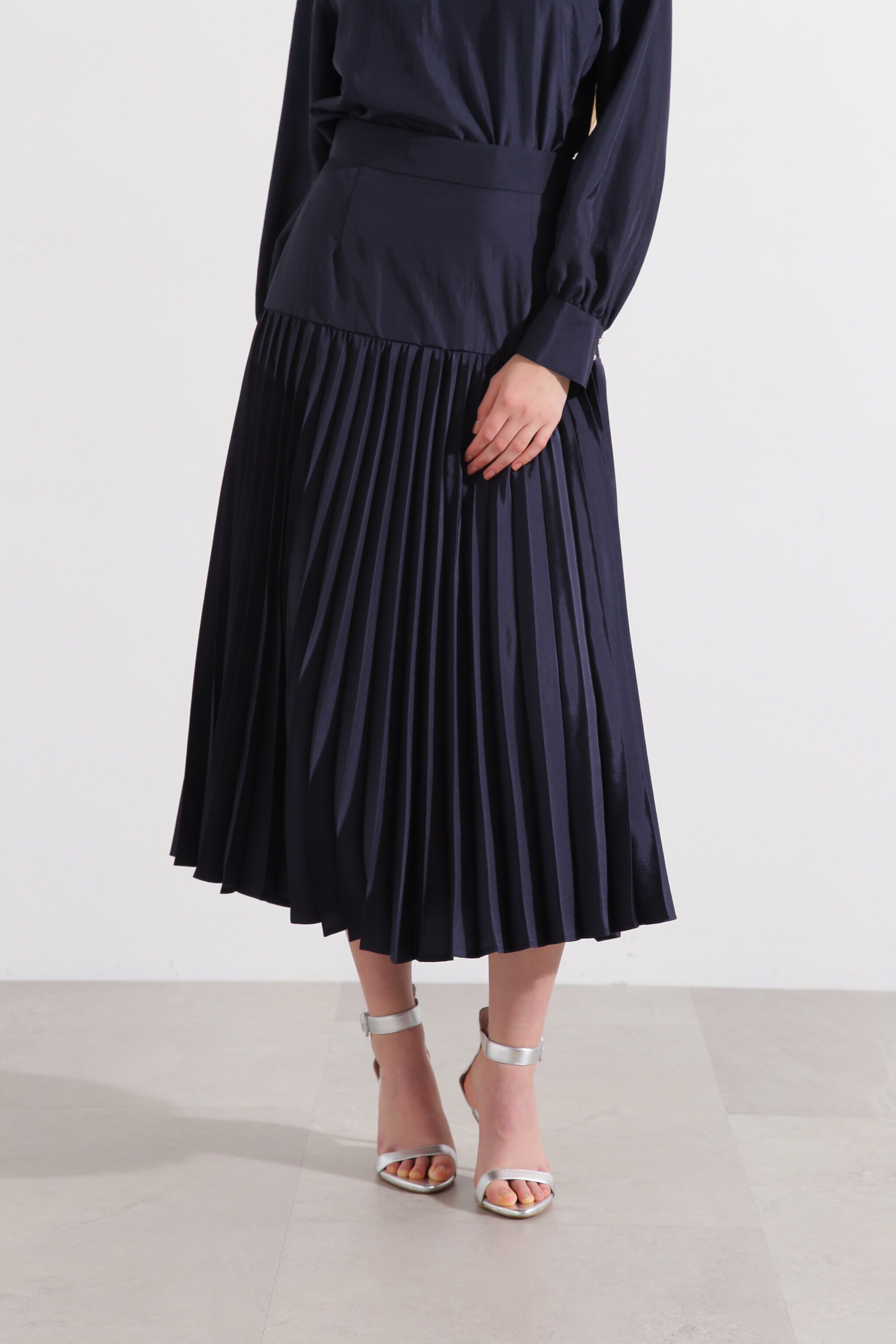  「◆ヨークプリーツスカート」|スカート|ネイビー