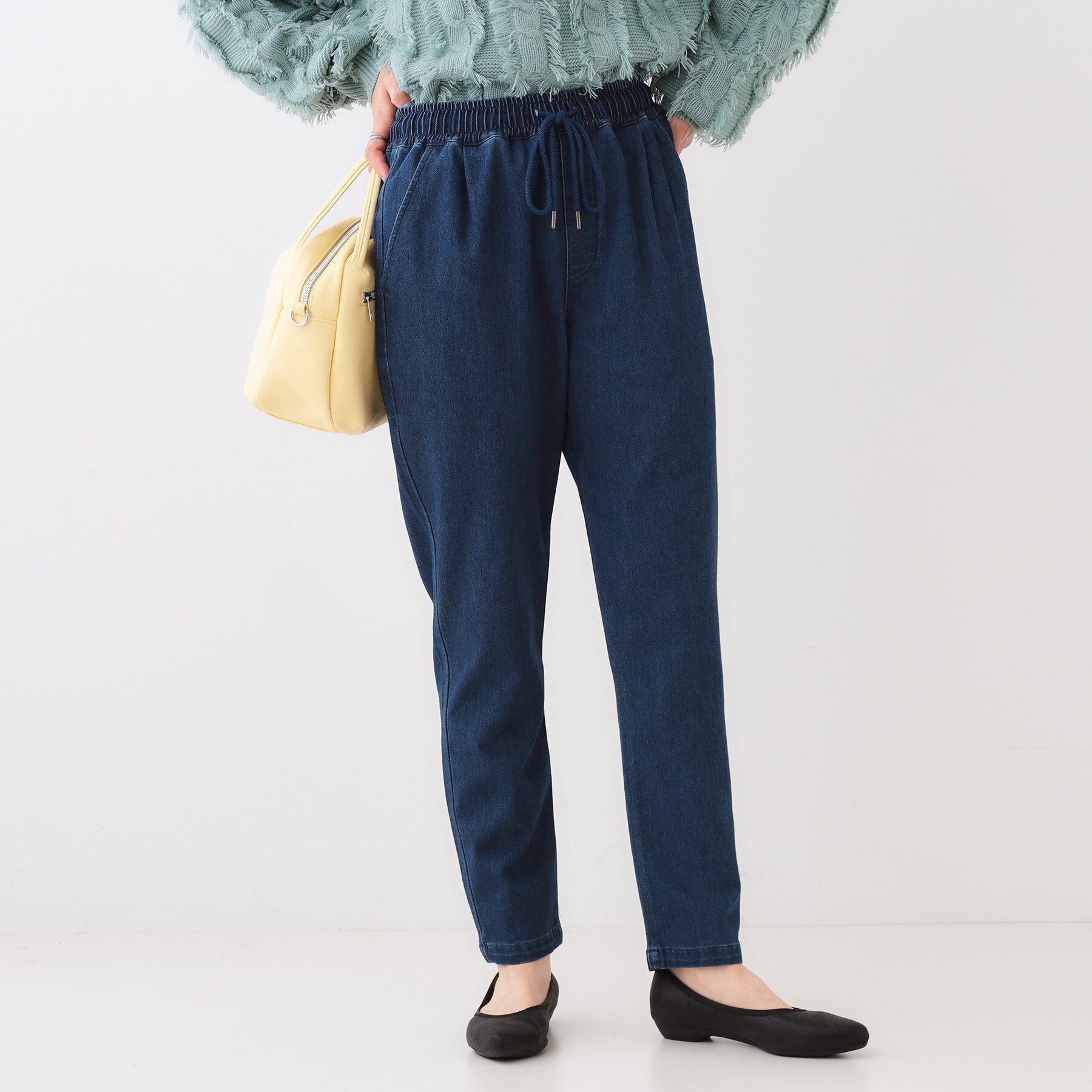 SHOO･LA･RUE「【洗える/SS-3L/美脚シルエット】アクティブ派のデニム イージーテーパードパンツ」|その他|ネイビー(094)