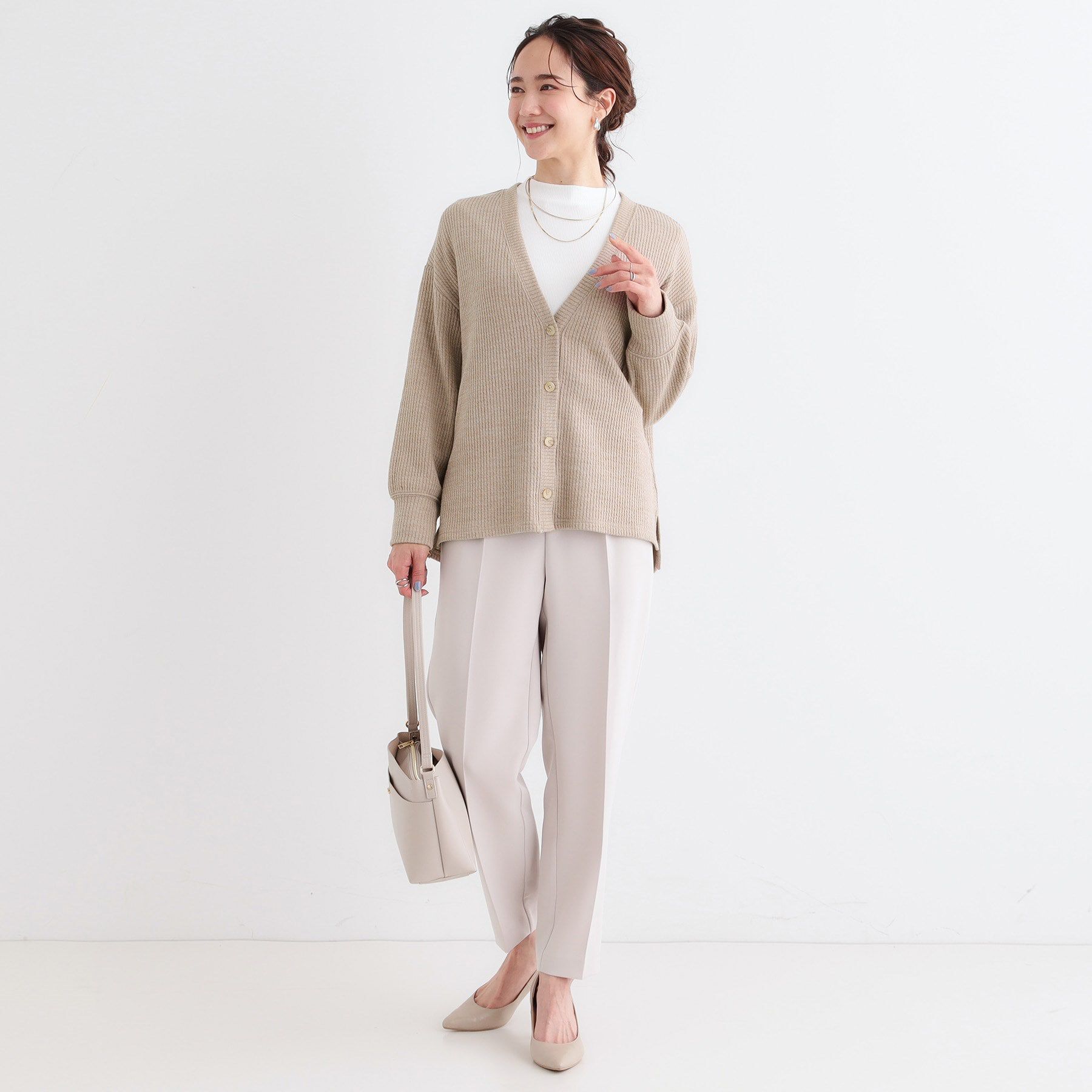 SHOO･LA･RUE「【S-LL】柔らかさが癖になる 凹凸Vネックカーディガン」|カーディガン|