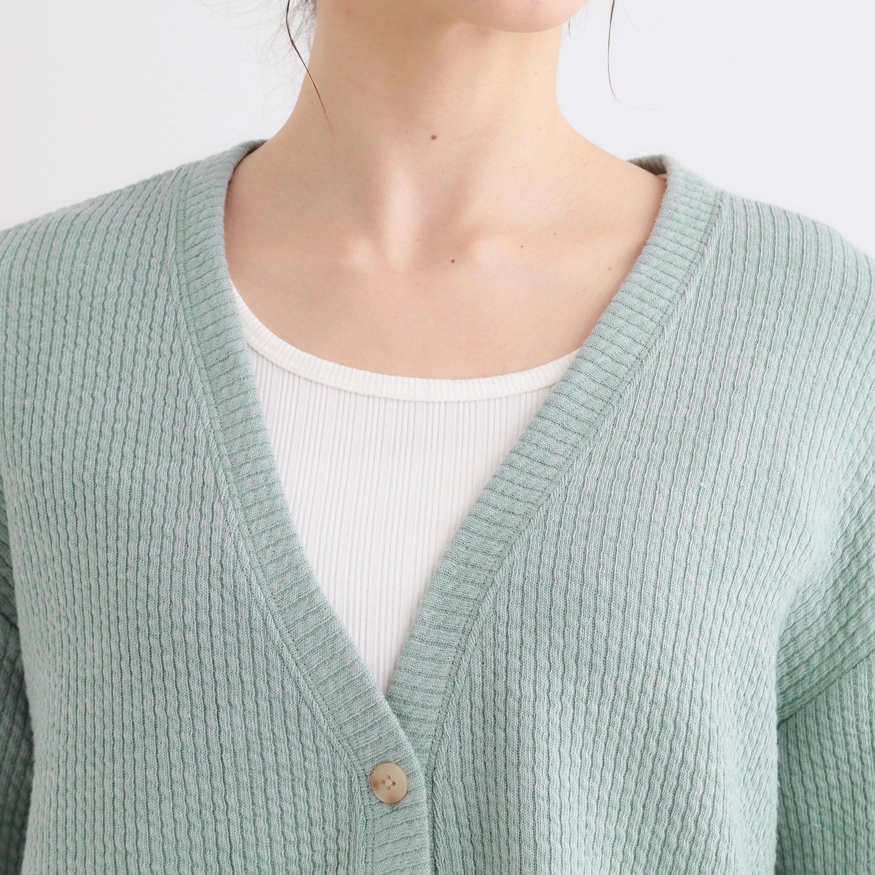 SHOO･LA･RUE「【S-LL】柔らかさが癖になる 凹凸Vネックカーディガン」|カーディガン|