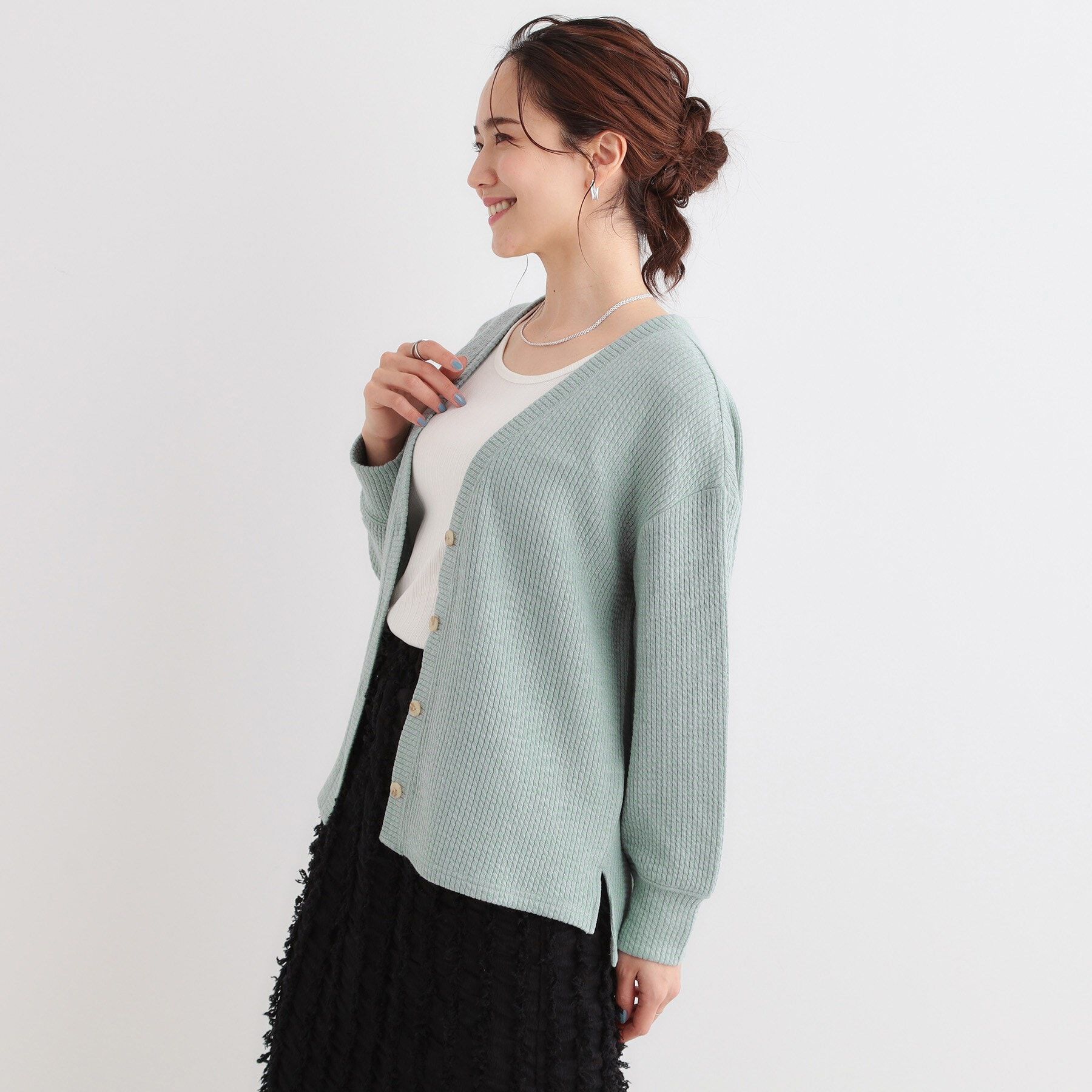 SHOO･LA･RUE「【S-LL】柔らかさが癖になる 凹凸Vネックカーディガン」|カーディガン|