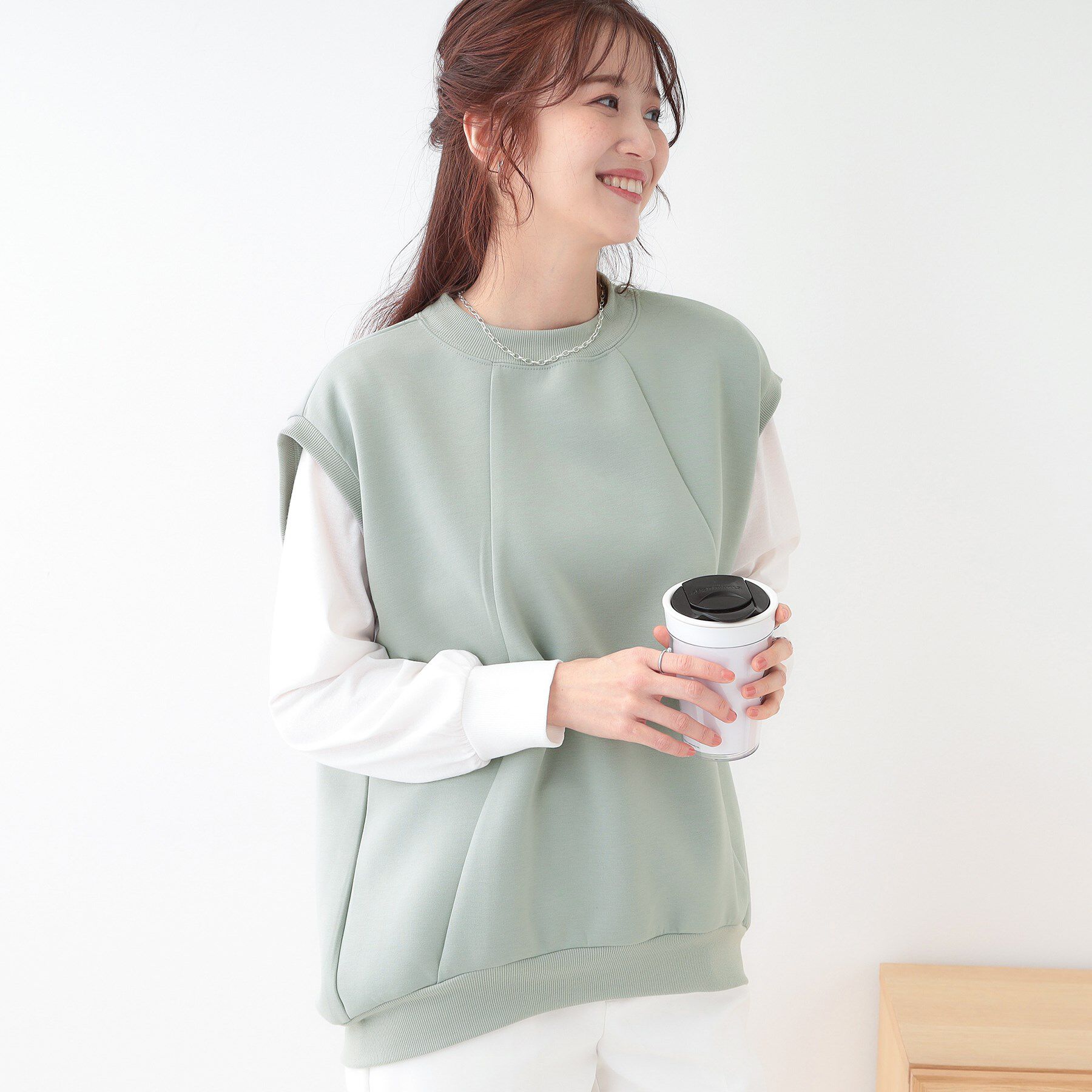 SHOO･LA･RUE「【洗える/S-LL/2点セット】コクーンベストセット」|Tシャツ・カットソー|ミントグリーン(02