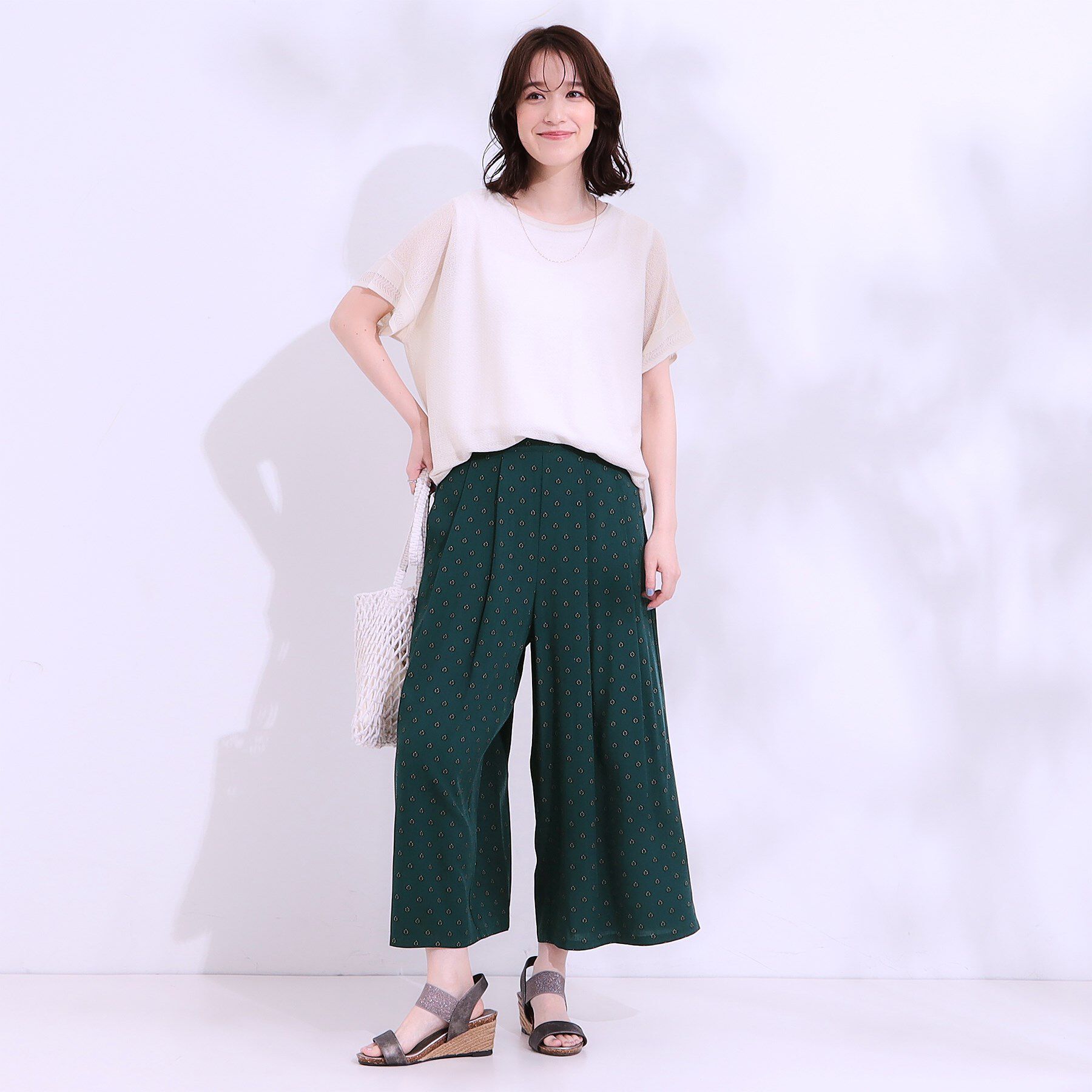 SHOO･LA･RUE「【S-LL/ひんやり】いつものコーデを華やかに 柄アソート 麻調ガウチョパンツ」|その他|