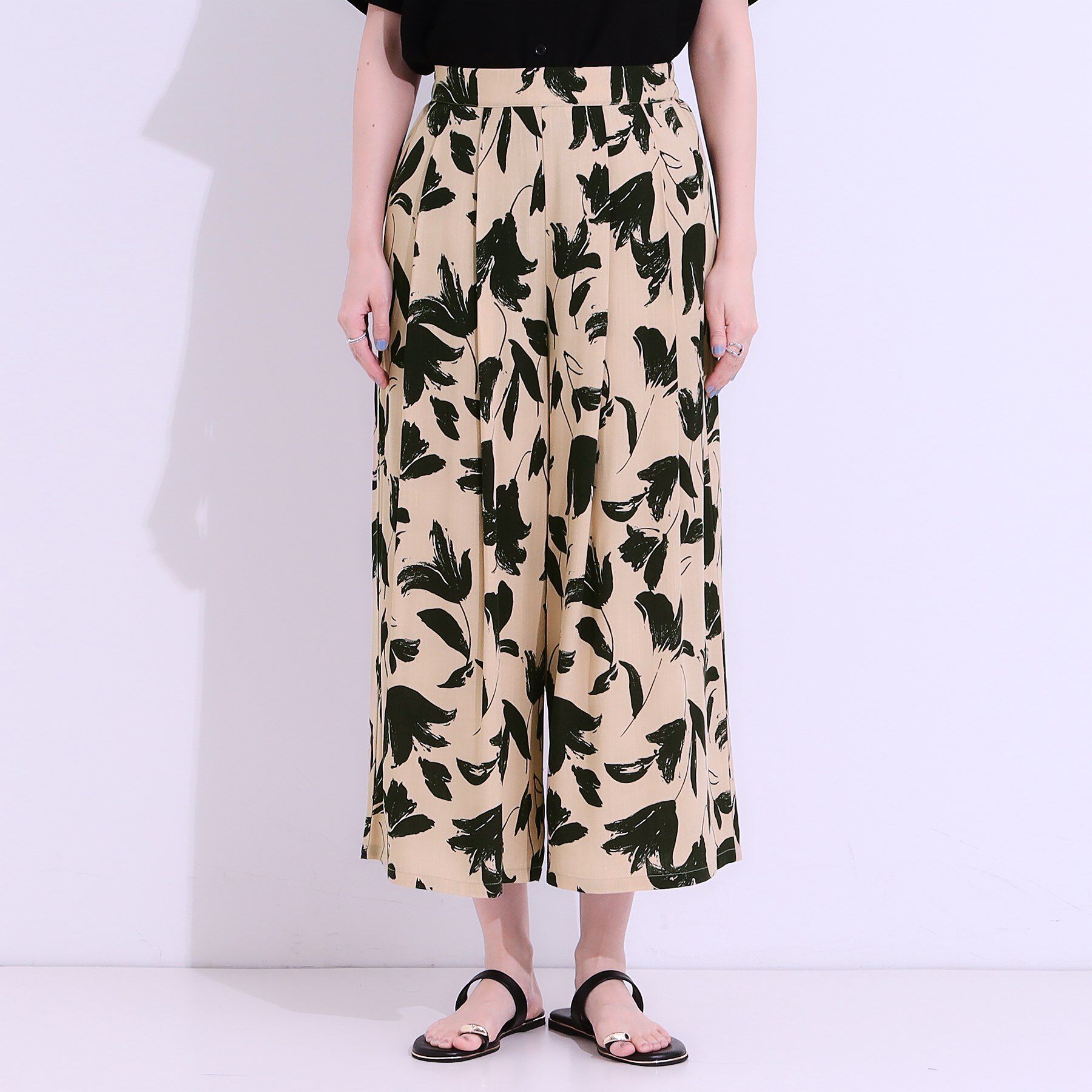 SHOO･LA･RUE「【S-LL/ひんやり】いつものコーデを華やかに 柄アソート 麻調ガウチョパンツ」|その他|