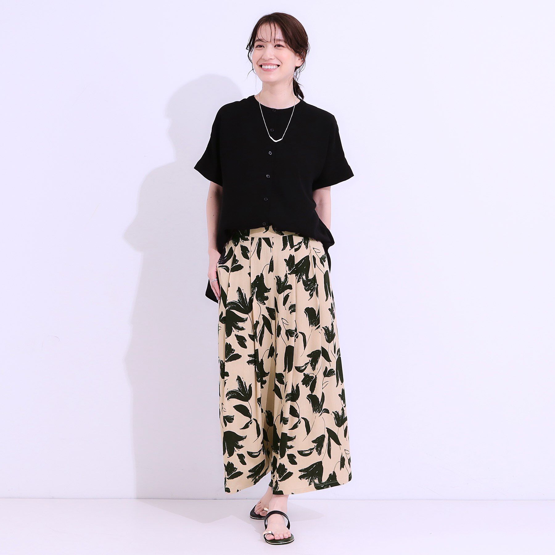 SHOO･LA･RUE「【S-LL/ひんやり】いつものコーデを華やかに 柄アソート 麻調ガウチョパンツ」|その他|