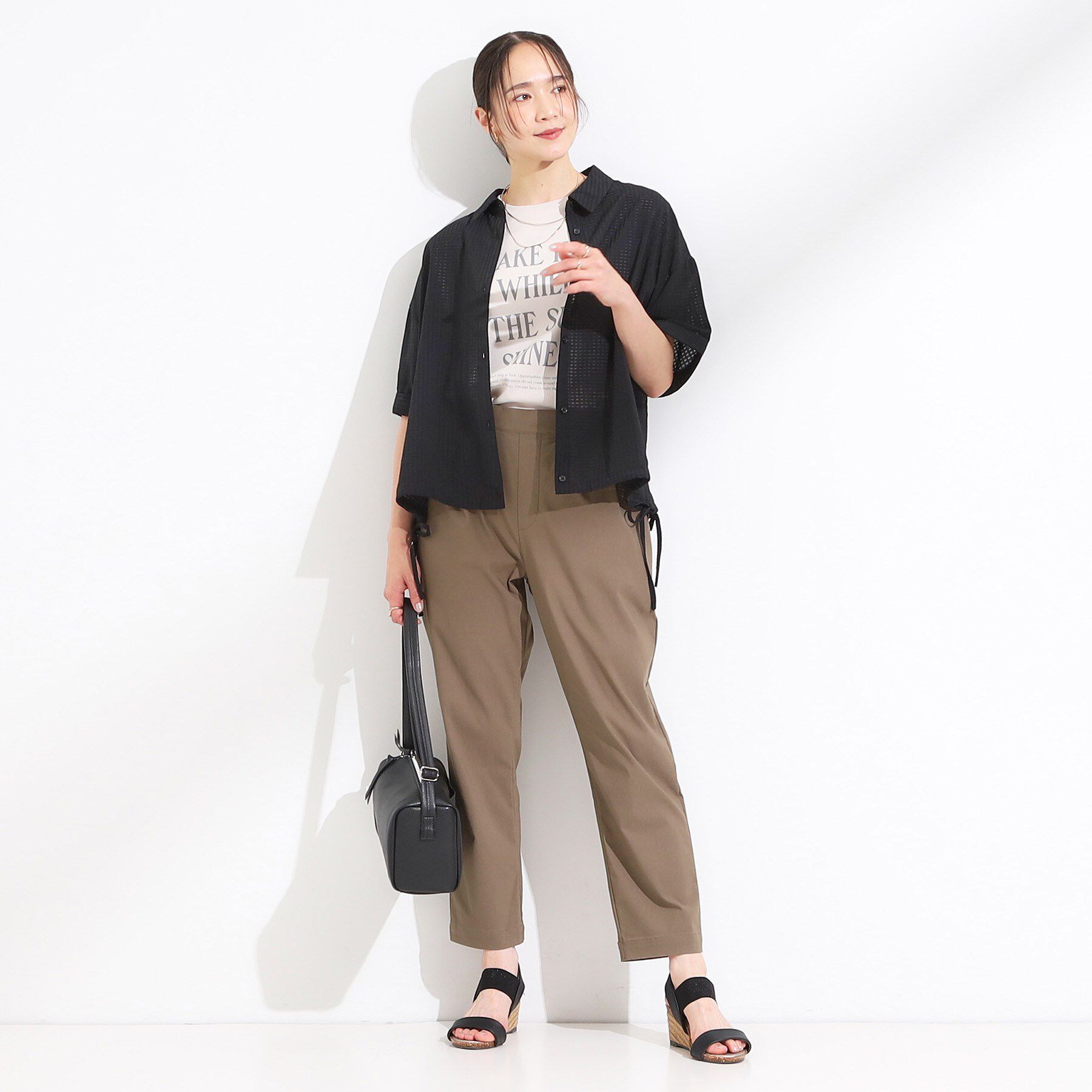 SHOO･LA･RUE「シルエット変化を楽しめる シアーチェックドロストシャツ」|シャツ・ブラウス|