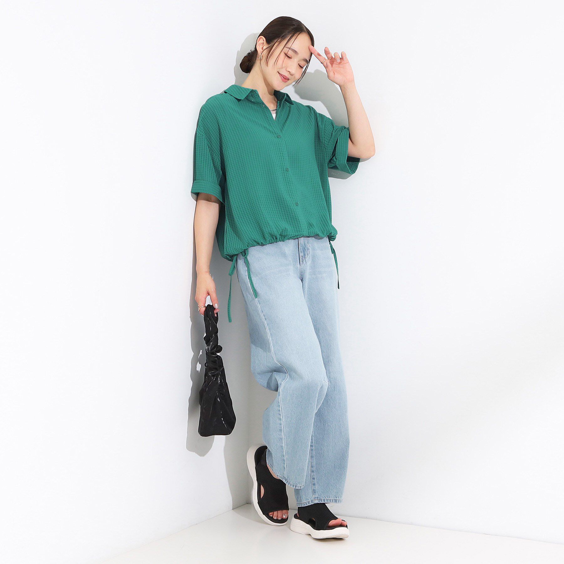 SHOO･LA･RUE「シルエット変化を楽しめる シアーチェックドロストシャツ」|シャツ・ブラウス|