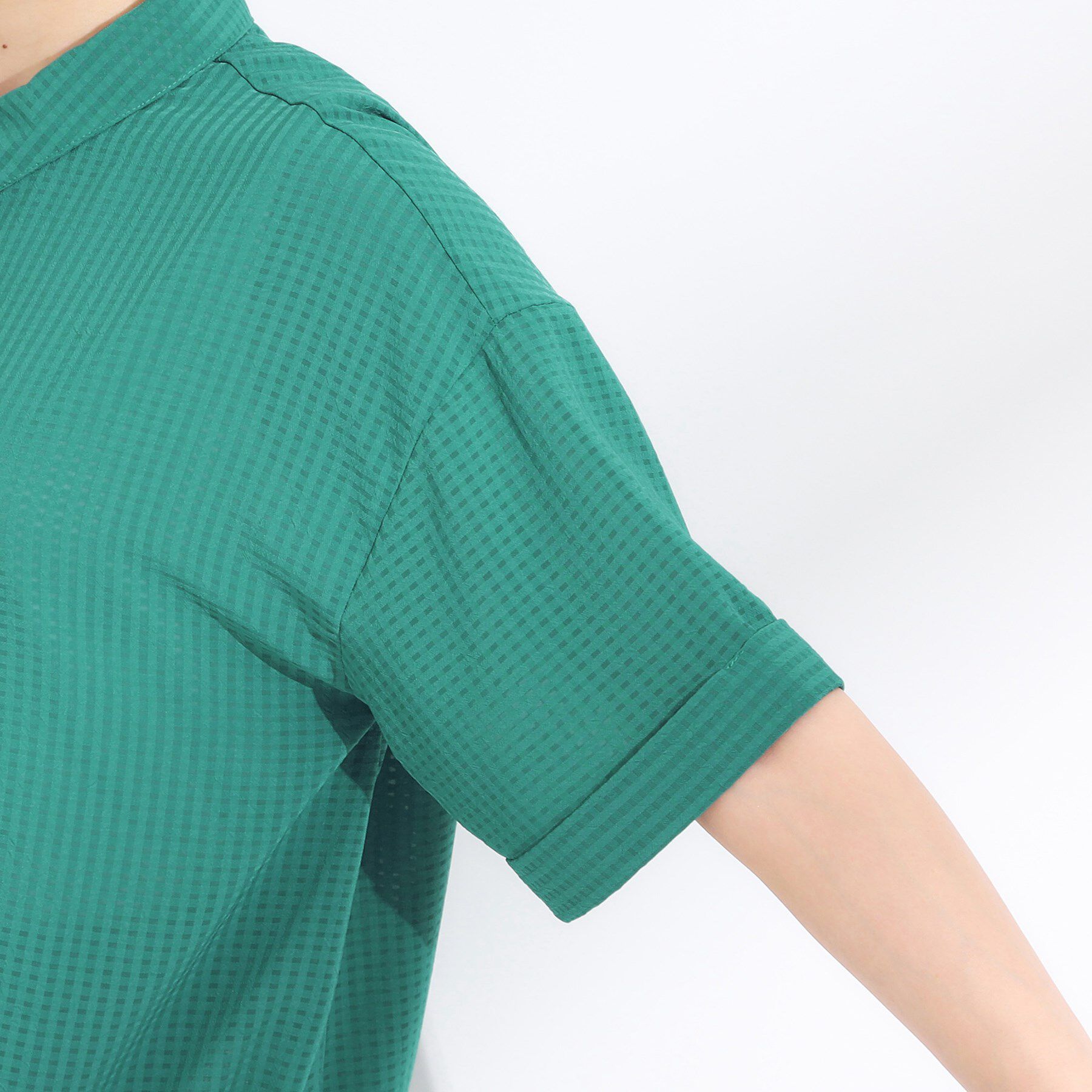 SHOO･LA･RUE「シルエット変化を楽しめる シアーチェックドロストシャツ」|シャツ・ブラウス|