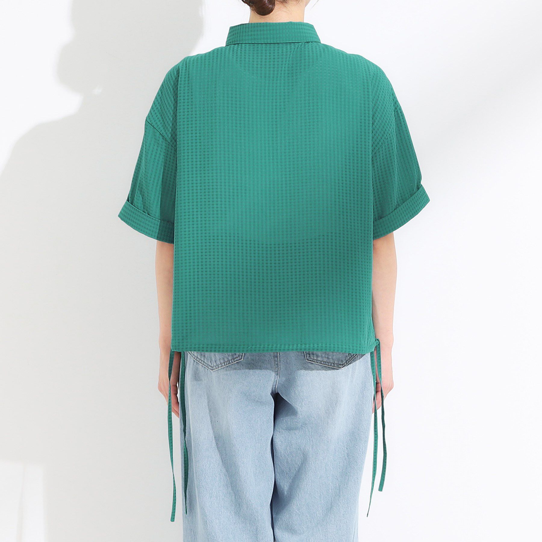 SHOO･LA･RUE「シルエット変化を楽しめる シアーチェックドロストシャツ」|シャツ・ブラウス|