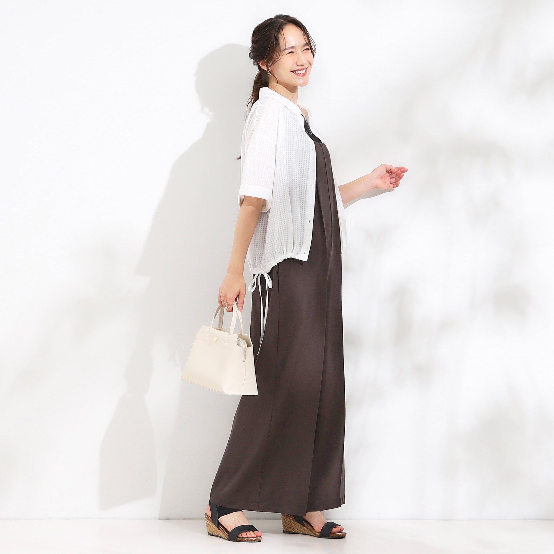 SHOO･LA･RUE「シルエット変化を楽しめる シアーチェックドロストシャツ」|シャツ・ブラウス|