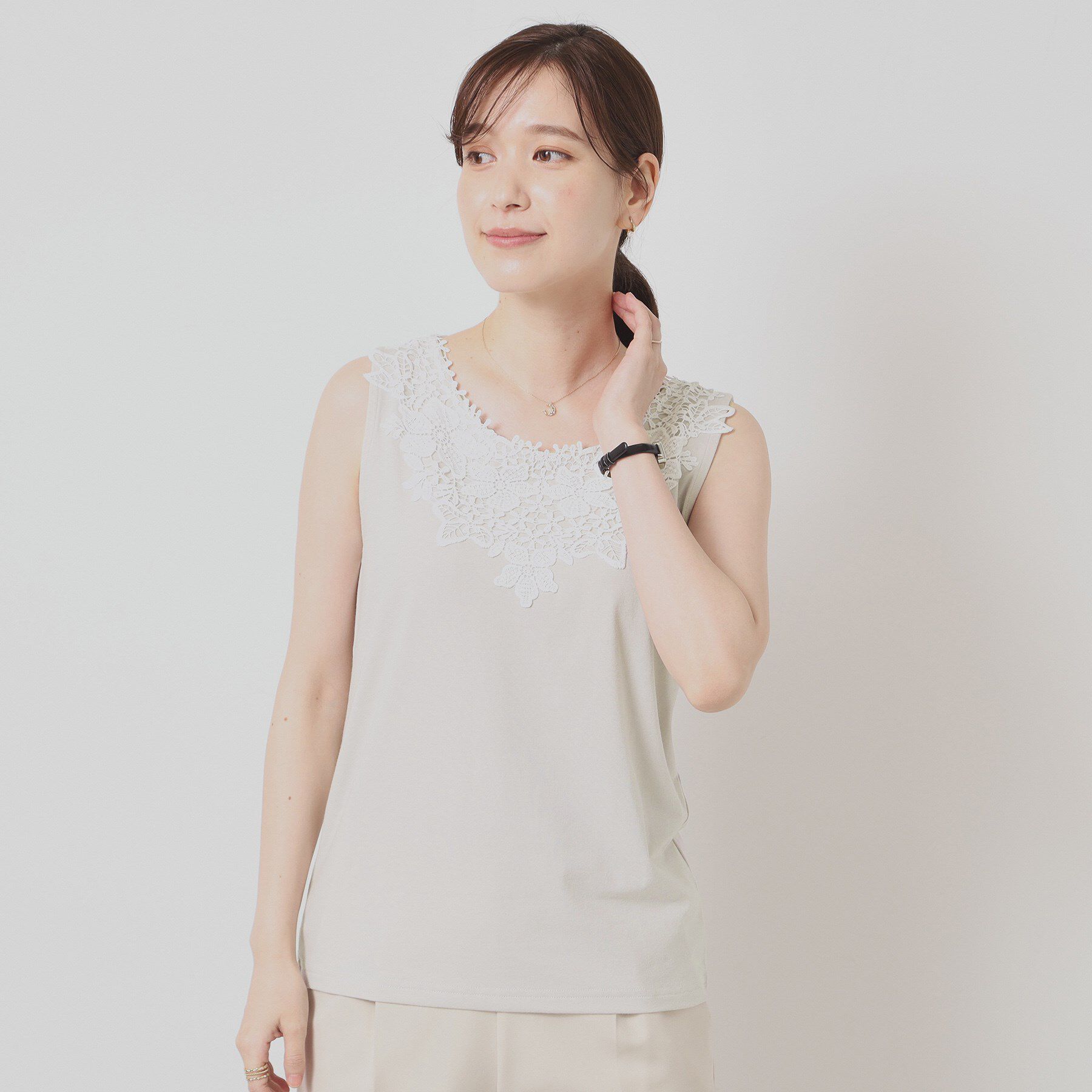 ITS&rsquo;DEMO「【洗濯機OK】レースタンクトップ」|キャミソール|ライトグレー(011