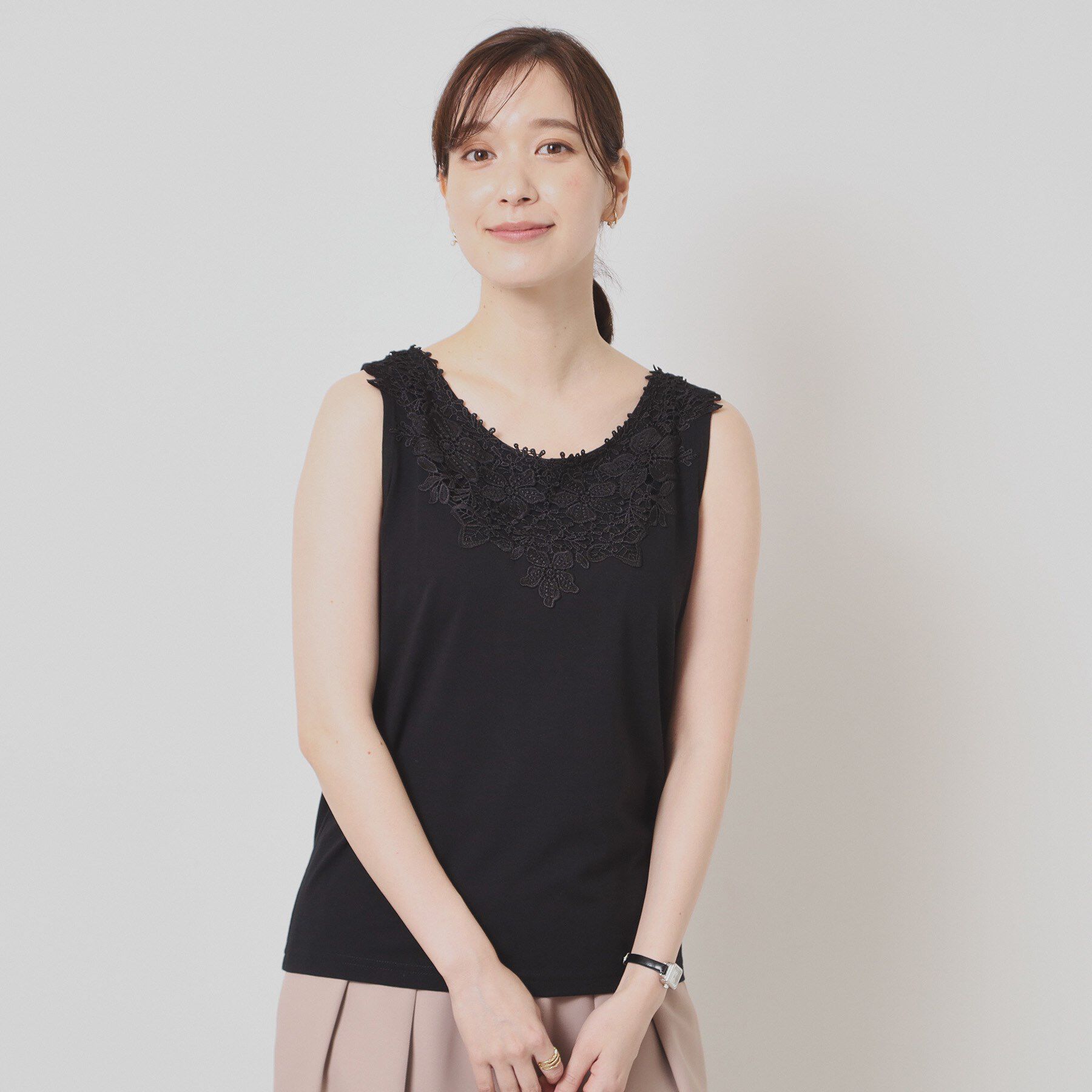 ITS&rsquo;DEMO「【洗濯機OK】レースタンクトップ」|キャミソール|ブラック(019)