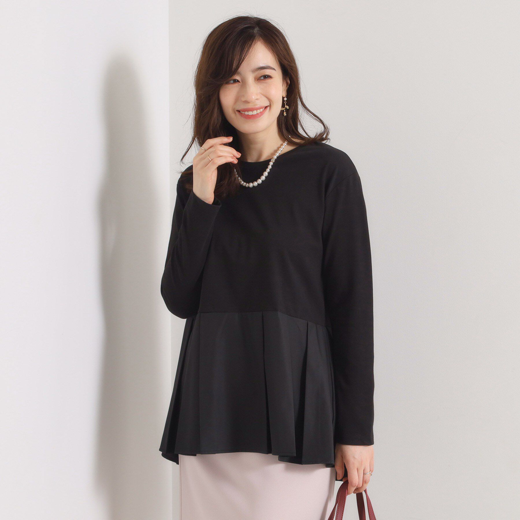 ITS&rsquo;DEMO「【洗濯機OK】布帛コンビ天竺トップス」|Tシャツ・カットソー|ブラック(019)