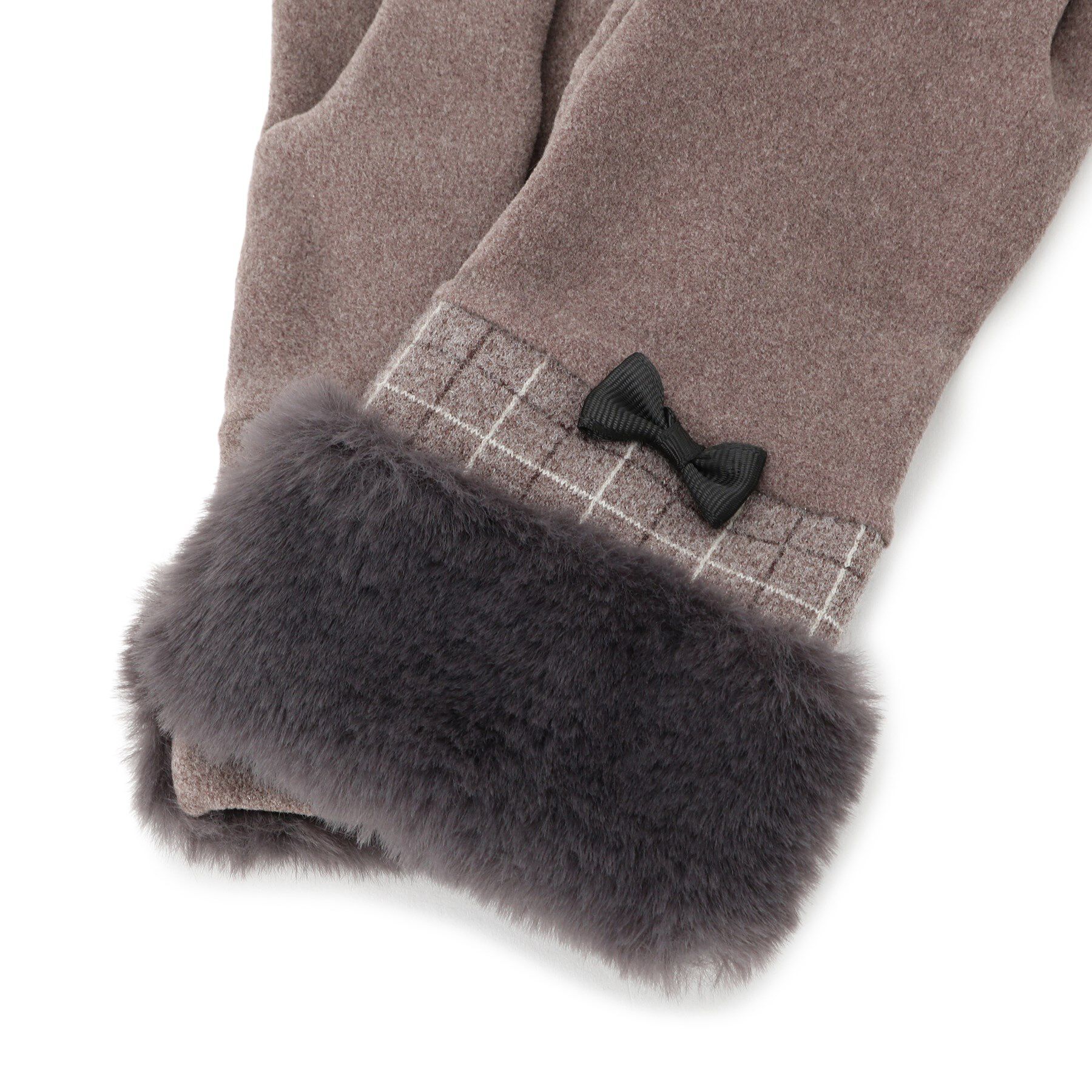 ITS&rsquo;DEMO「【手洗い可】リボン付フェイクファーカフスグローブ」|手袋|