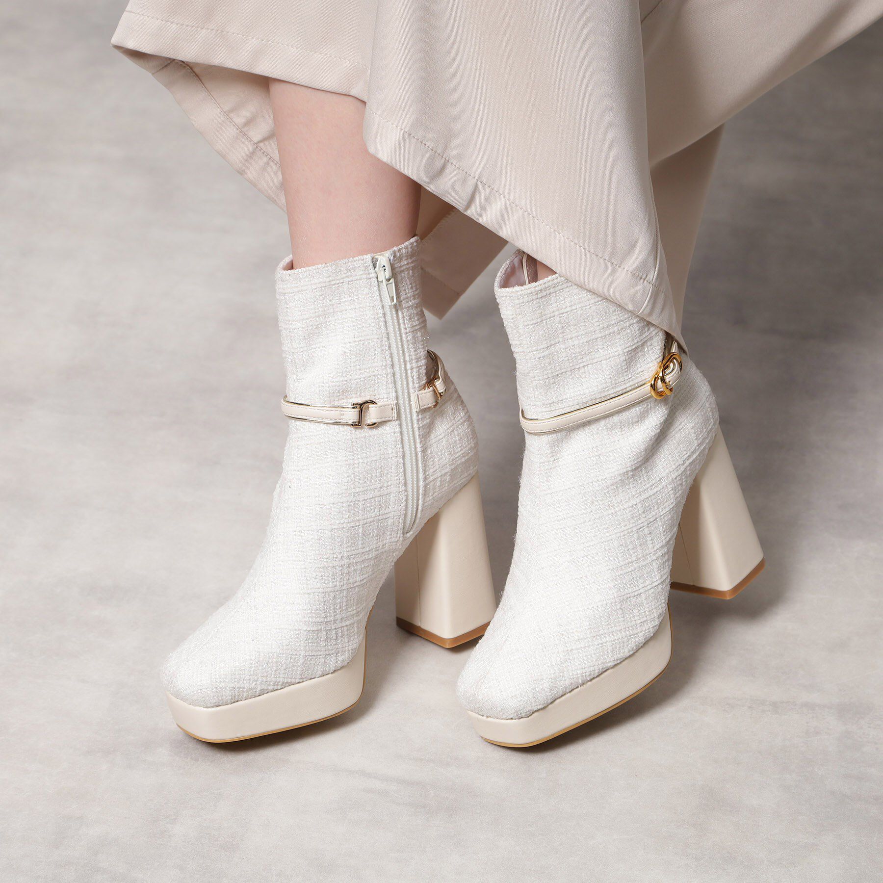 ESPERANZA「【EC先行販売】スクエアツイードショートブーツ」|ショートブーツ|