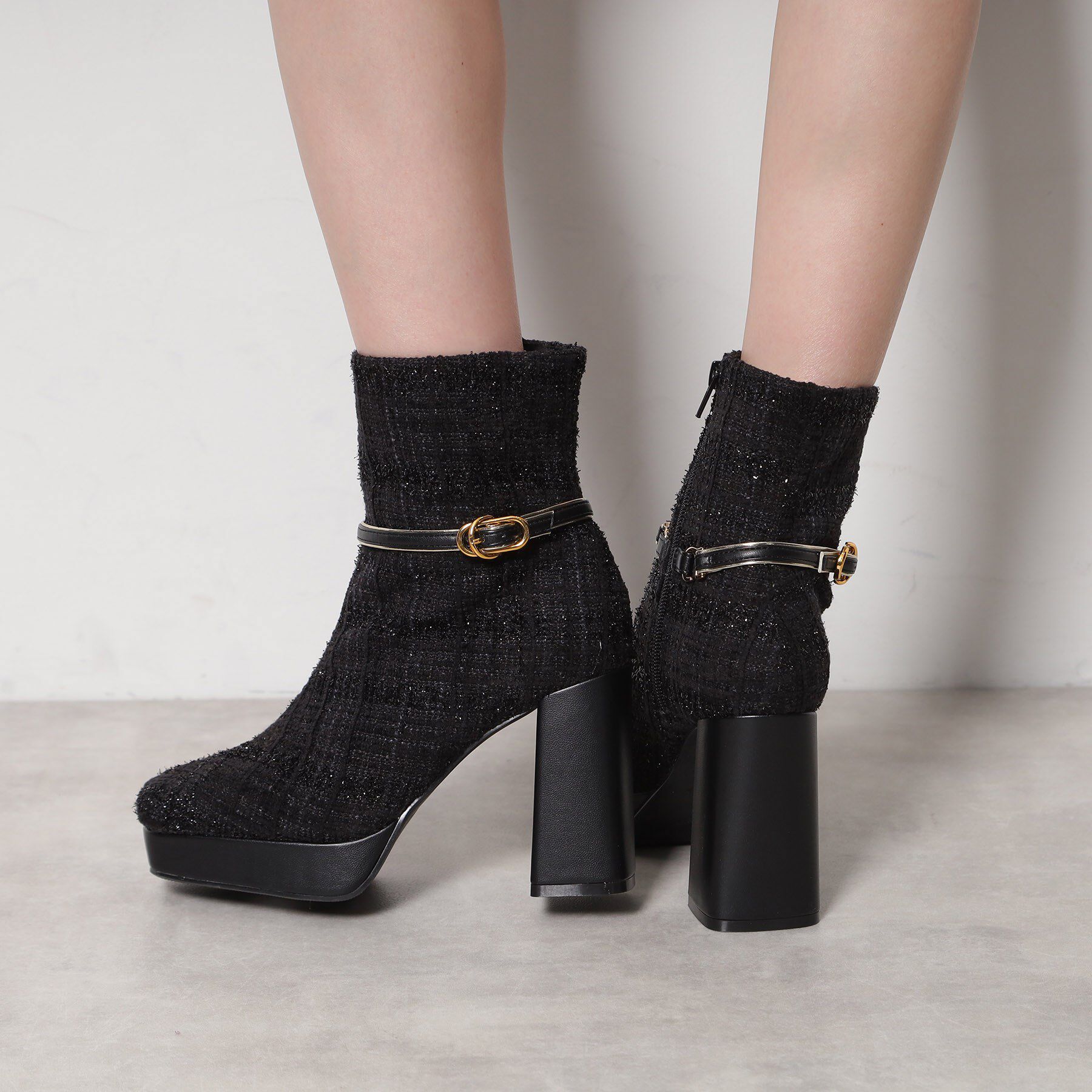 ESPERANZA「【EC先行販売】スクエアツイードショートブーツ」|ショートブーツ|