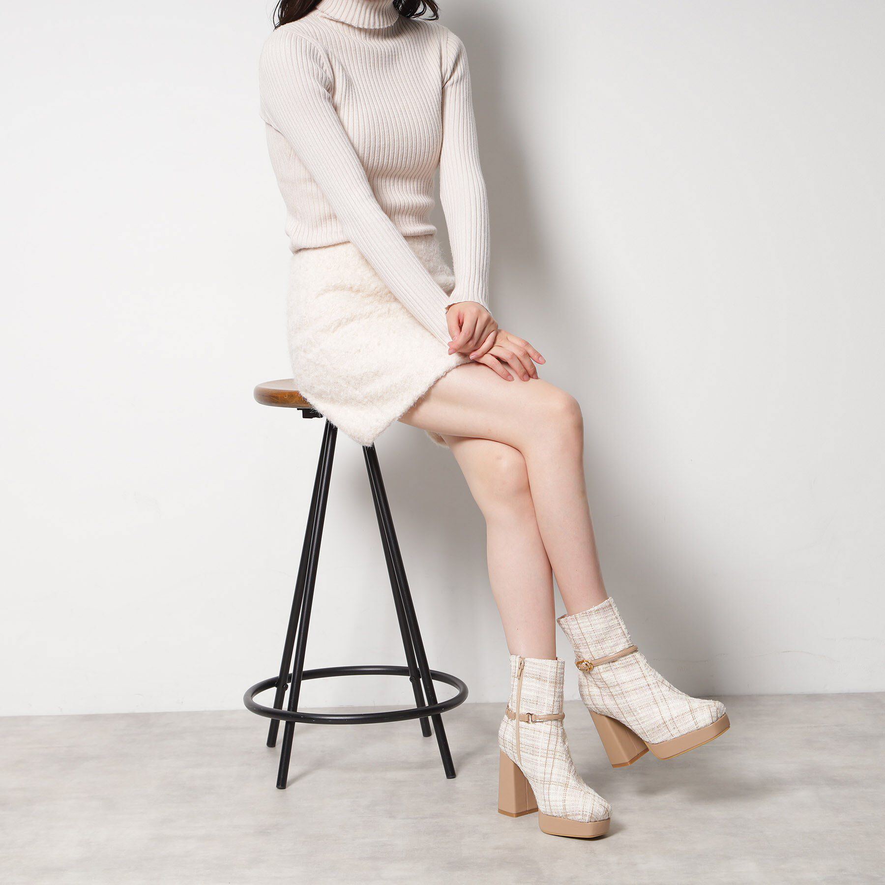 ESPERANZA「【EC先行販売】スクエアツイードショートブーツ」|ショートブーツ|