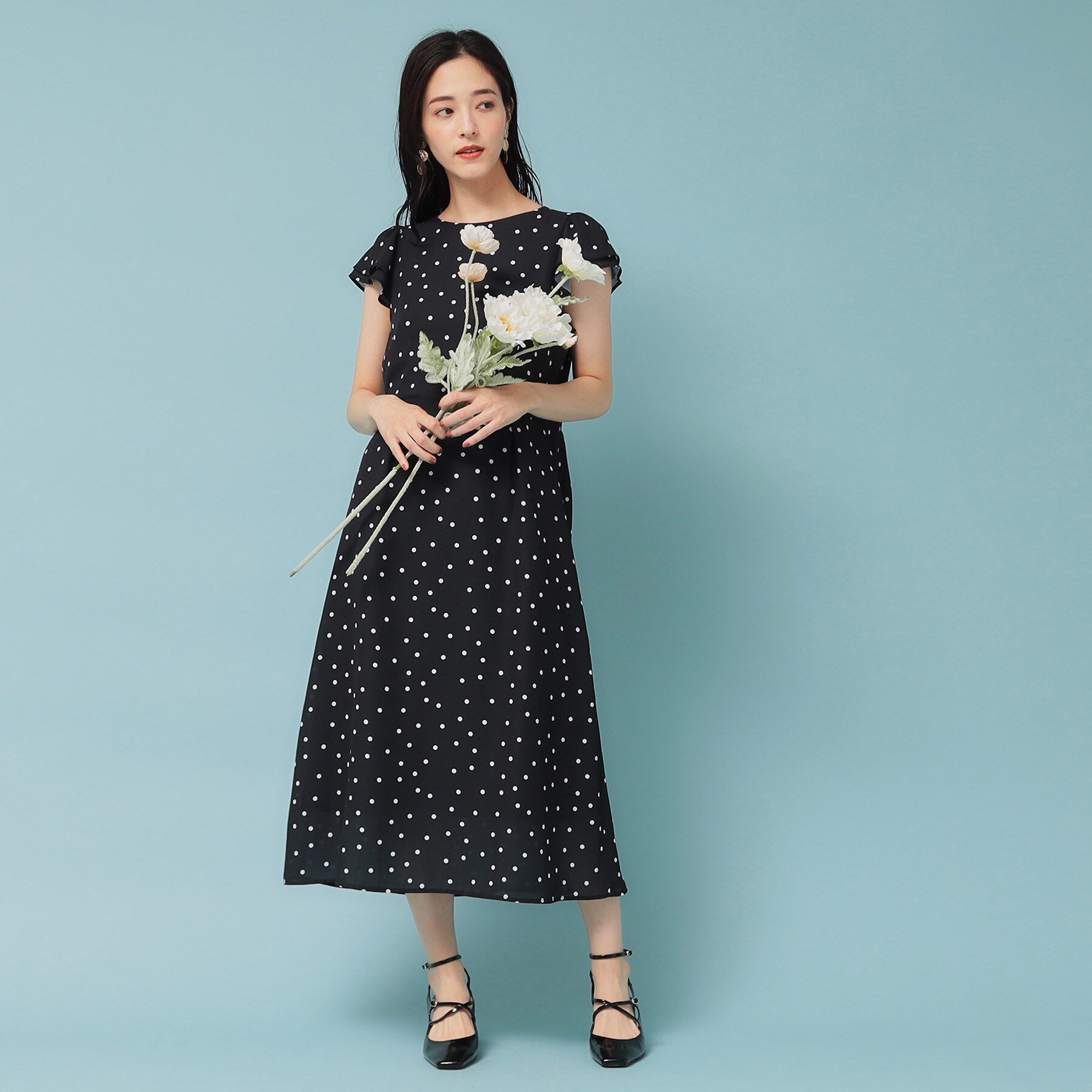 SunaUna「【袖ラッフル／S～L】ドットワンピース」|ワンピース|