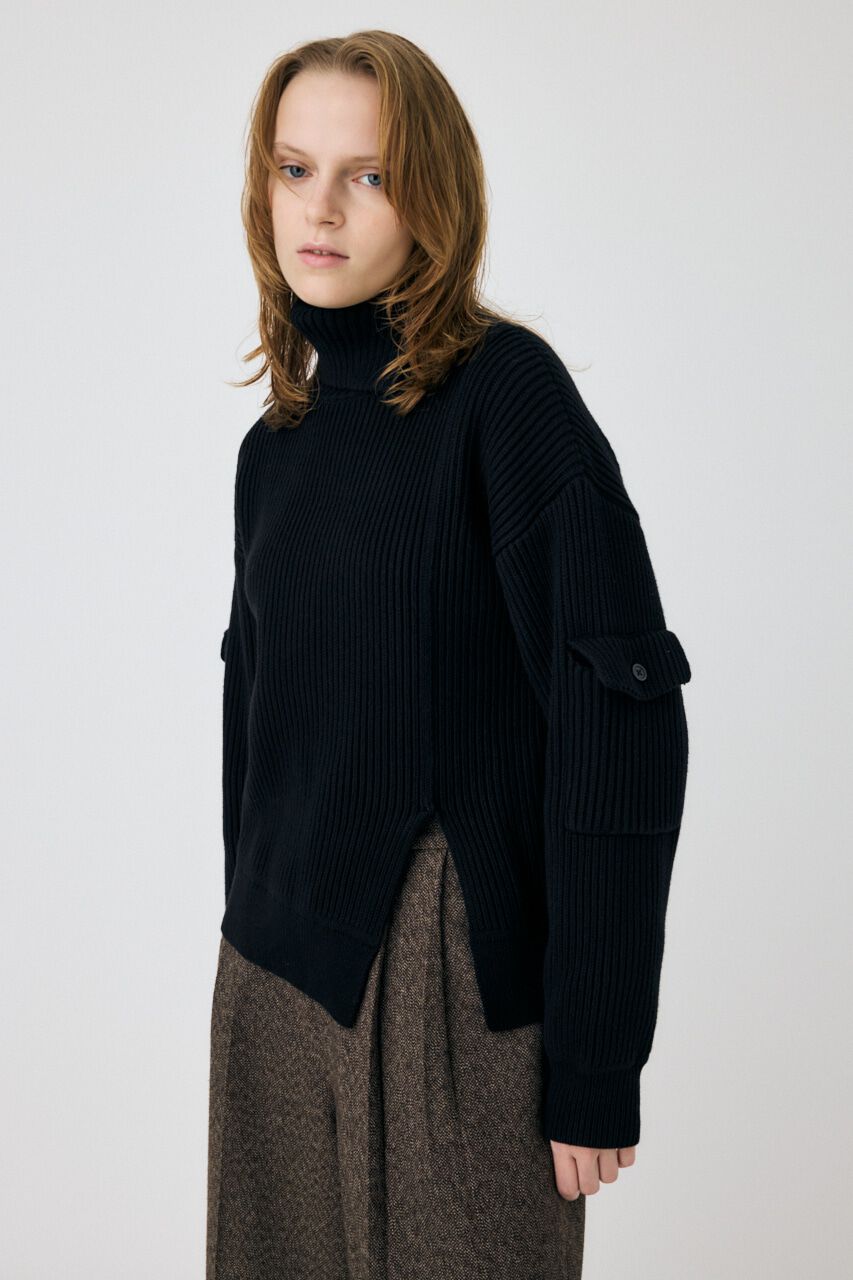MOUSSY「SLIT ハイネックセーター」|ニット・セーター|BLK