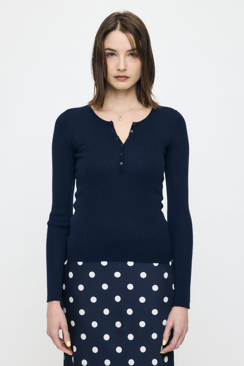 MOUSSY「SILK MIX HENRY NECK トップス」|ニット・セーター|D/NVY3