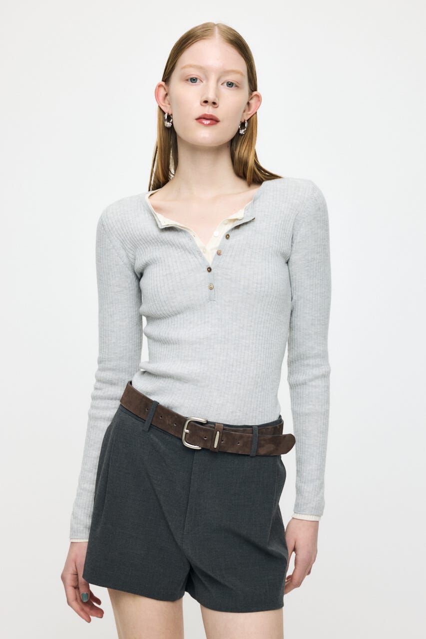 MOUSSY「SILK MIX HENRY NECK トップス」|ニット・セーター|T.GRY