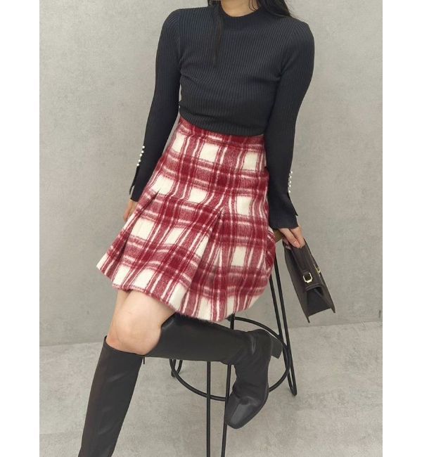MERCURYDUO「シャギーチェックボックスプリーツミニスカパン」|その他|レッド