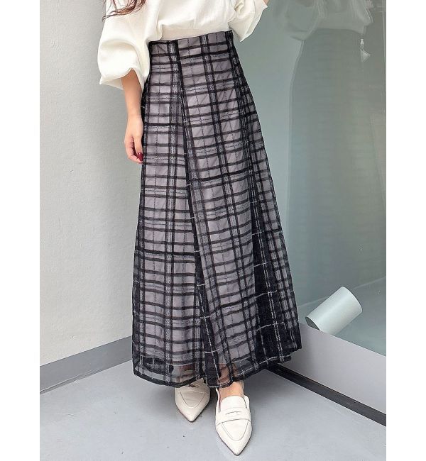 MERCURYDUO「オリジナルチュールチェックフレアスカート」|スカート|ネイビー