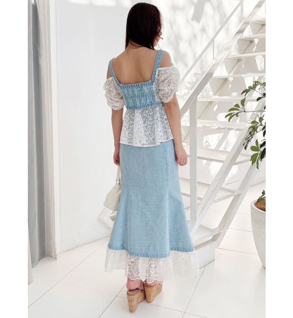 MERCURYDUO「レースレイヤードデニムトップス」|シャツ・ブラウス|