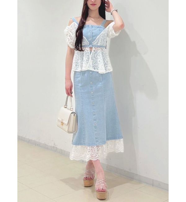 MERCURYDUO「レースレイヤードデニムトップス」|シャツ・ブラウス|