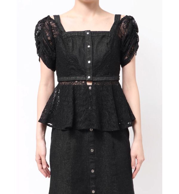 MERCURYDUO「レースレイヤードデニムトップス」|シャツ・ブラウス|