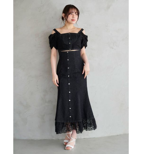 MERCURYDUO「レースレイヤードデニムトップス」|シャツ・ブラウス|