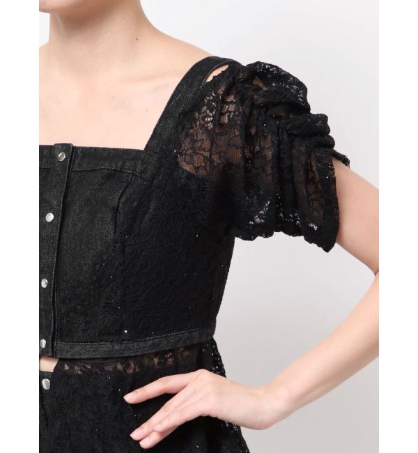 MERCURYDUO「レースレイヤードデニムトップス」|シャツ・ブラウス|