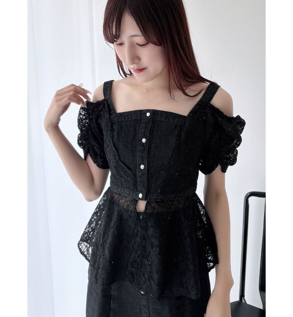 MERCURYDUO「レースレイヤードデニムトップス」|シャツ・ブラウス|
