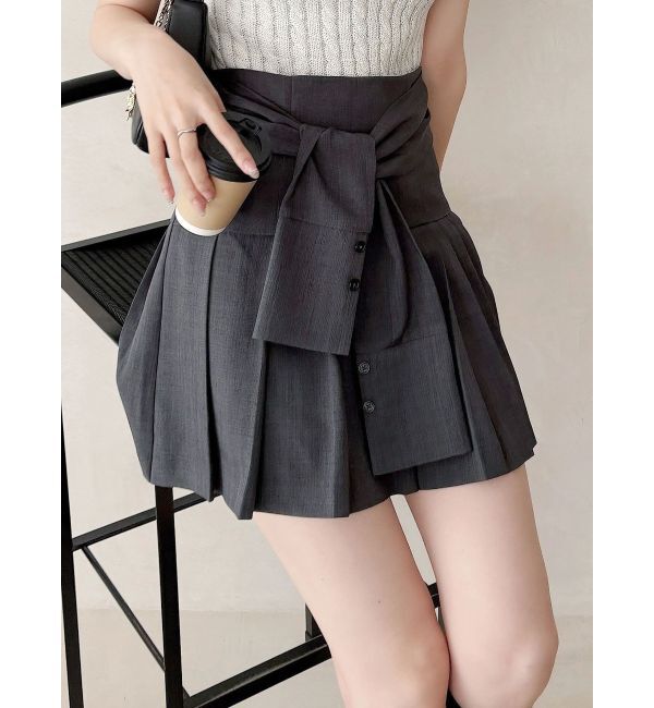 MERCURYDUO「ツイストプリーツミニスカパン」|スカート|チャコールグレー
