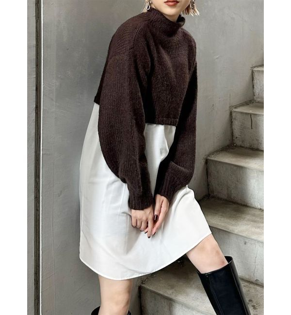 MURUA「スタンドネックニットドッキングワンピース」|ワンピース|ブラウン