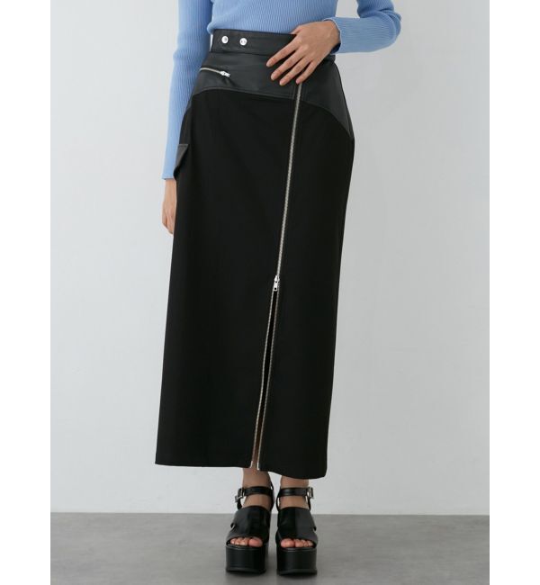 MURUA「スリットナローレザースカート」|スカート|ブラック