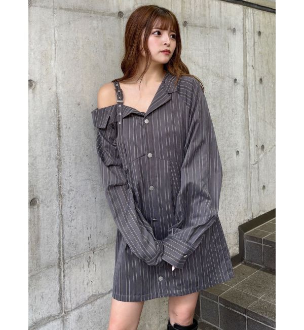 MURUA「アシメショルダーミニシャツワンピース」|ワンピース|