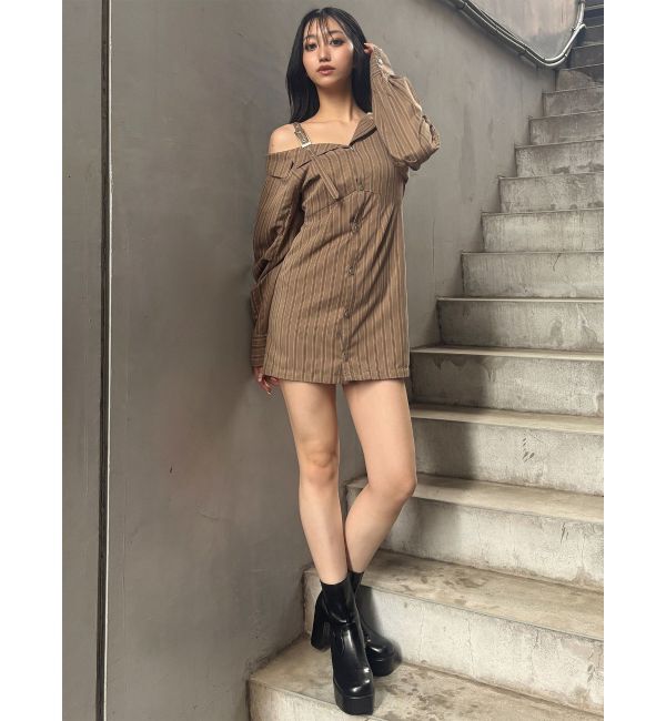 MURUA「アシメショルダーミニシャツワンピース」|ワンピース|